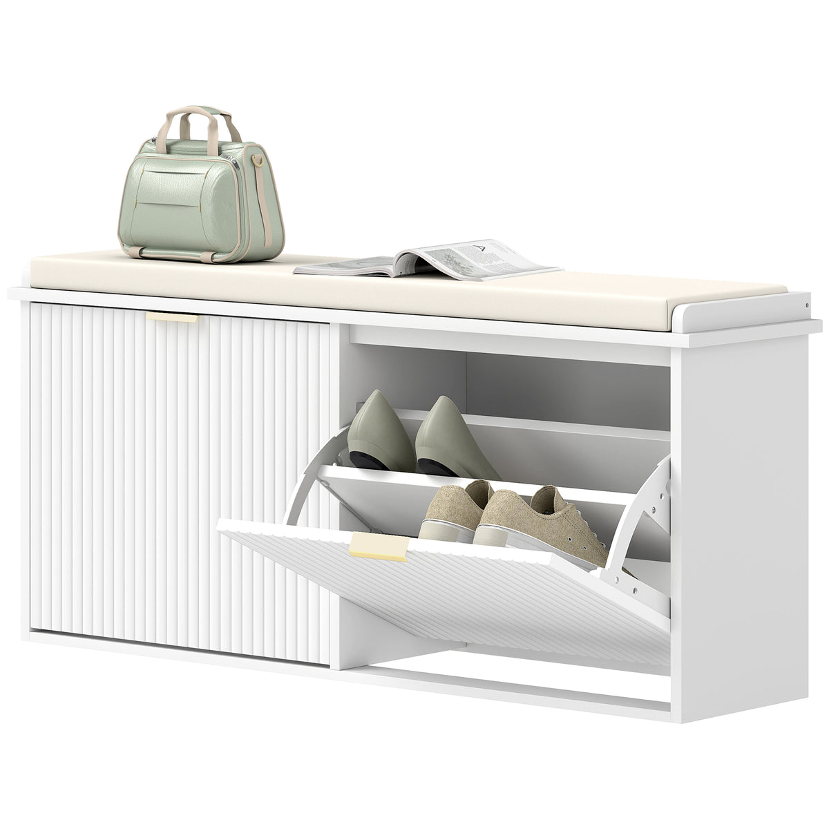 Entryway Shoe Bench with Padded Seat - White-Home Furnishings > Storage & Organization > Shoe Storage Cabinets & Racks-DECOROLALA