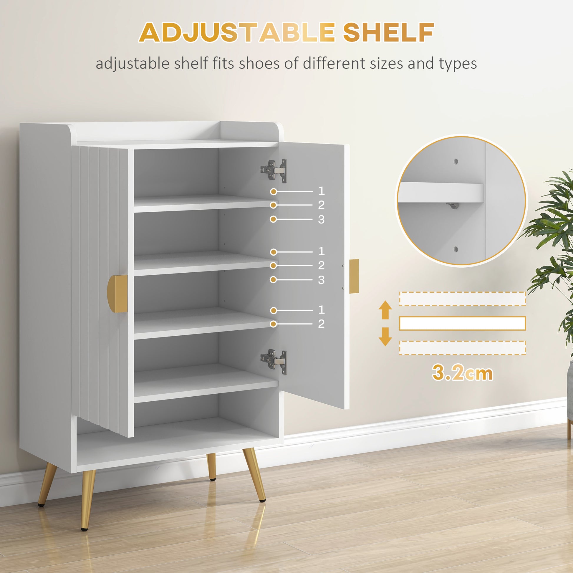 Entryway Shoe Storage Cabinet, Narrow Shoe Cabinet with Adjustable Shelves and Open Shelf for 15 Pairs of Shoes, White-Home Furnishings > Storage & Organization > Shoe Storage Cabinets & Racks-DECOROLALA