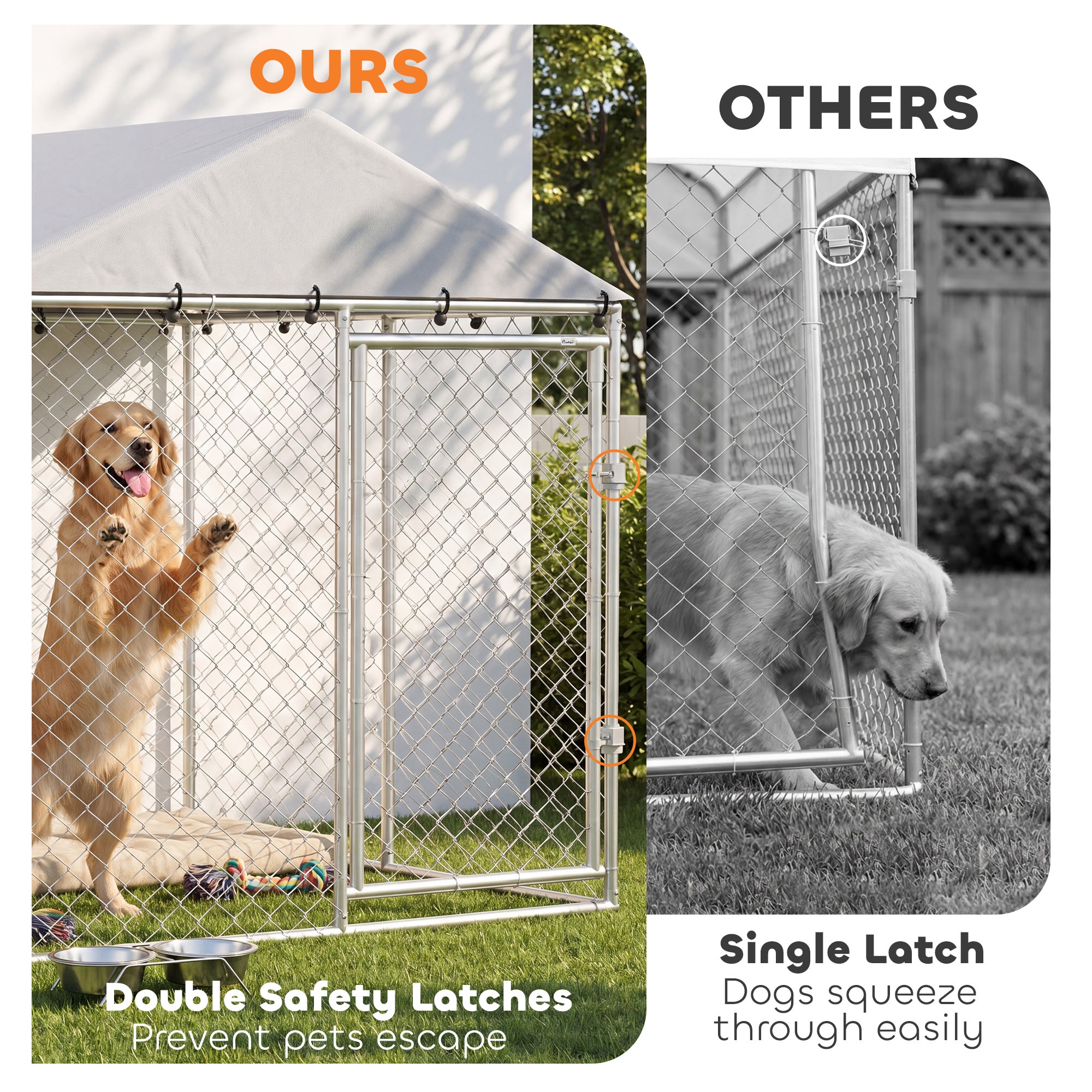 6.6' x 6.6' x 6.6' Outdoor Dog Kennel Heavy Duty Galvanized Steel with UV-resistant Roof, Silver