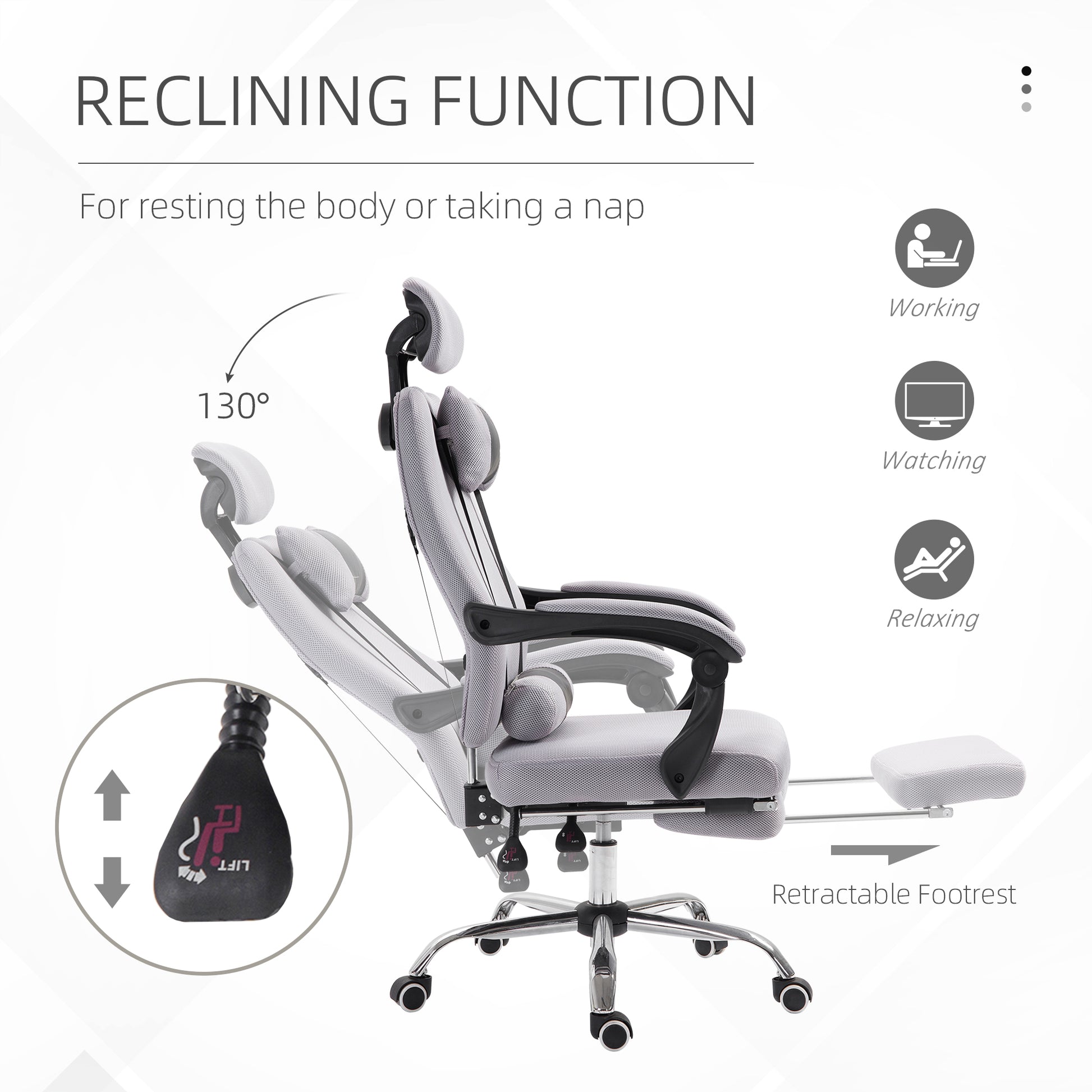 Ergonomic Executive High Back Office Chair with Footrest,Lumbar Support,Grey-Office Products > Office Furniture > Office Chairs > Executive & Manager Chairs-DECOROLALA