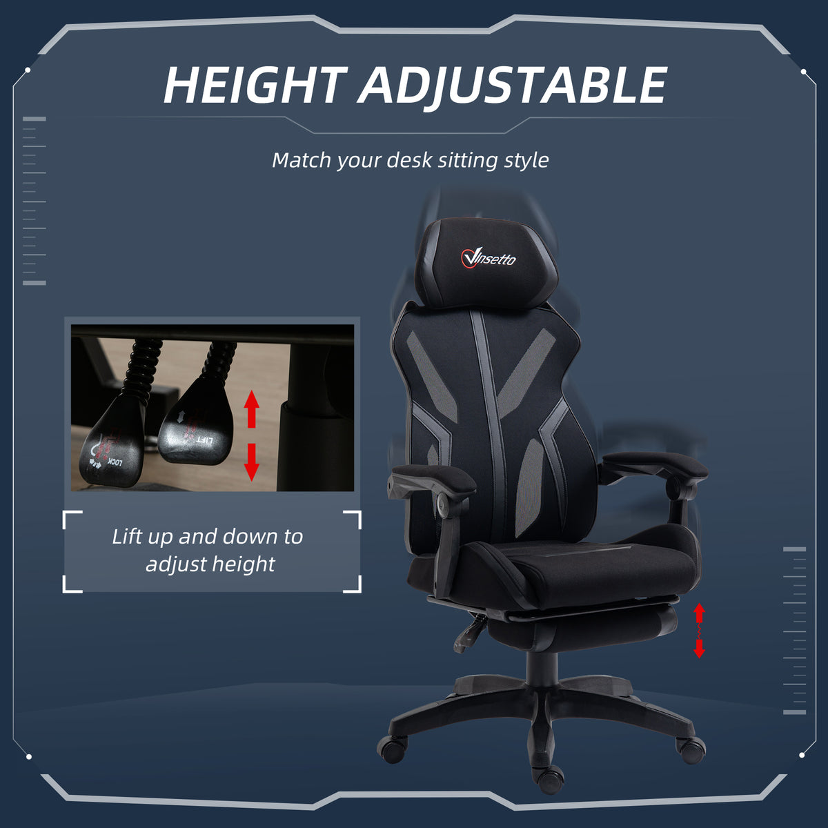 Ergonomic Gaming Chair with Footrest - Black Mesh Recliner-Office Products > Office Furniture > Office Chairs > Video Game Chairs-DECOROLALA