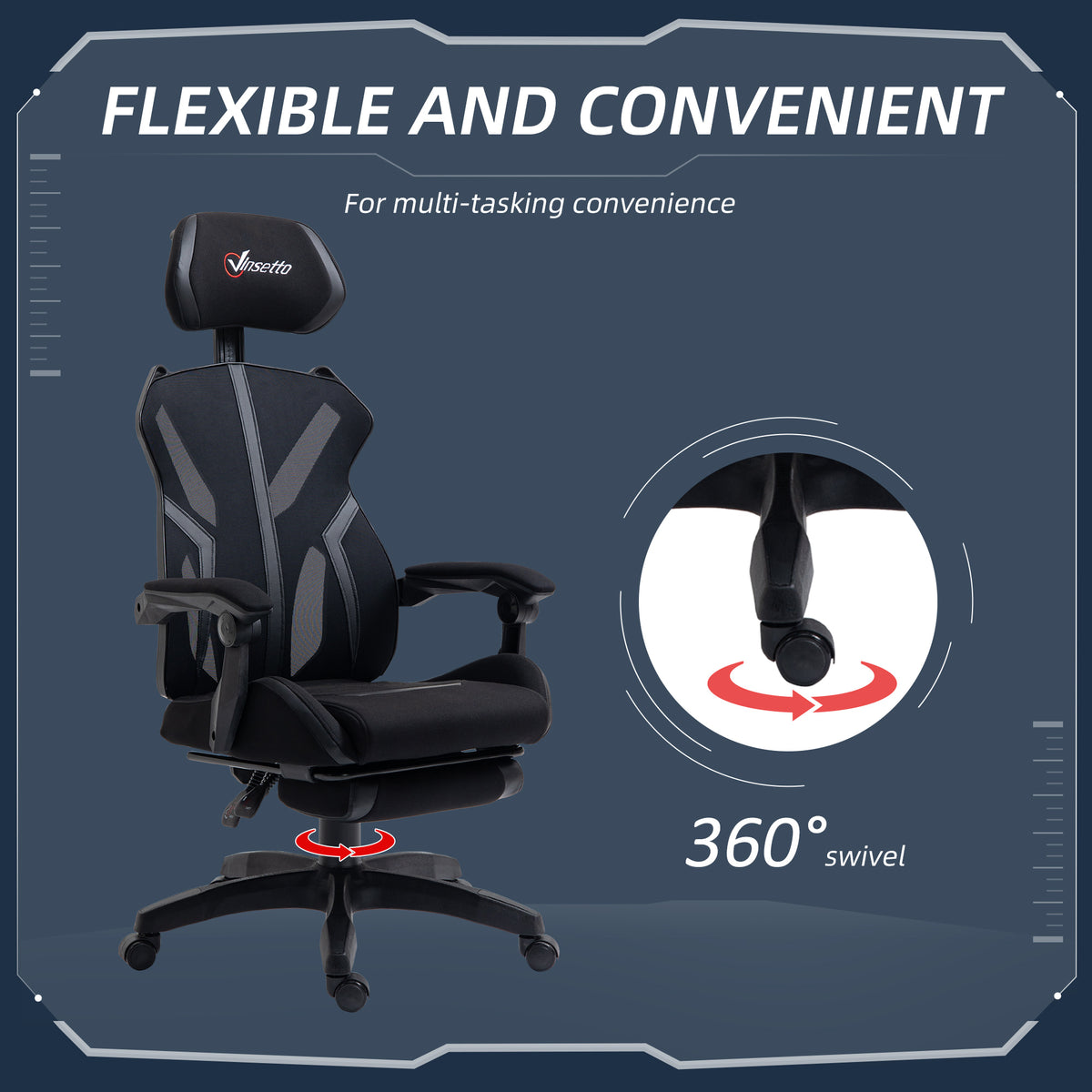 Ergonomic Gaming Chair with Footrest - Black Mesh Recliner-Office Products > Office Furniture > Office Chairs > Video Game Chairs-DECOROLALA
