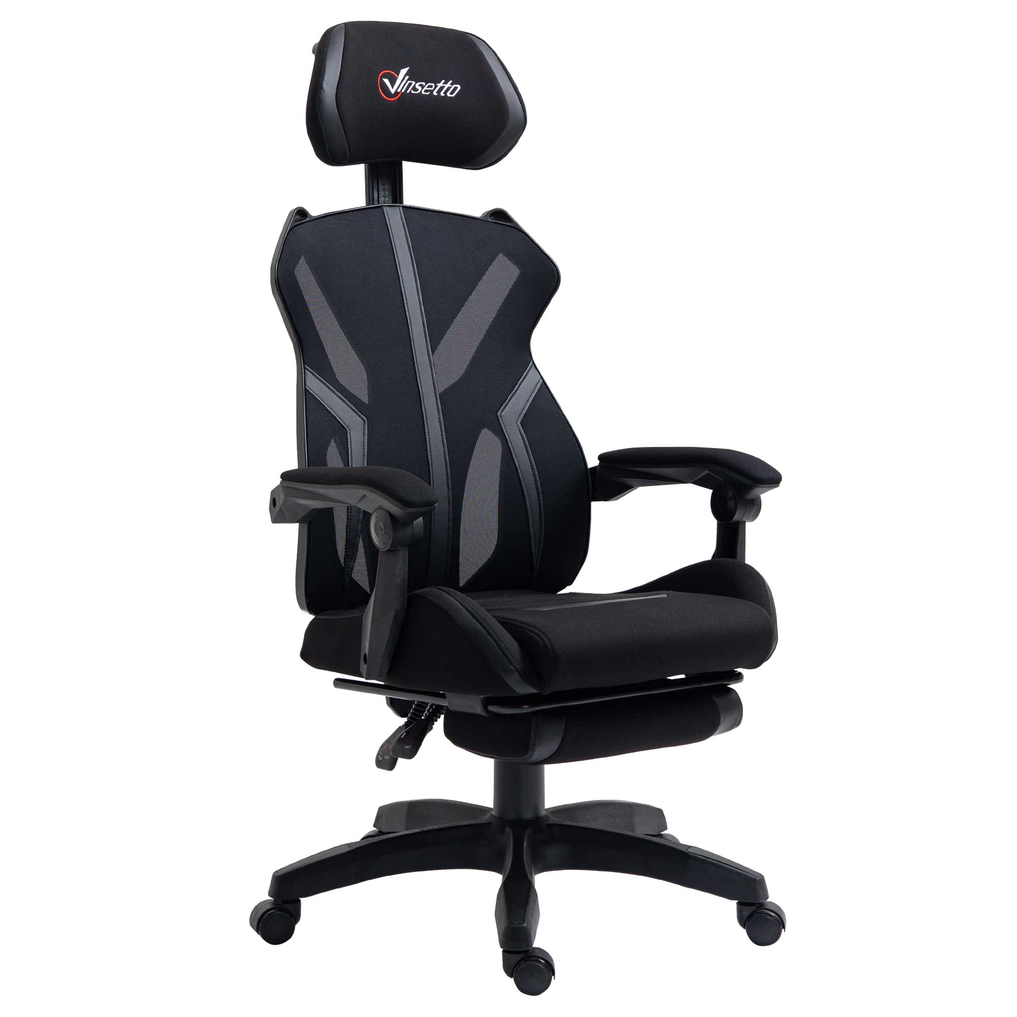 Ergonomic Gaming Chair with Footrest - Black Mesh Recliner-Office Products > Office Furniture > Office Chairs > Video Game Chairs-DECOROLALA