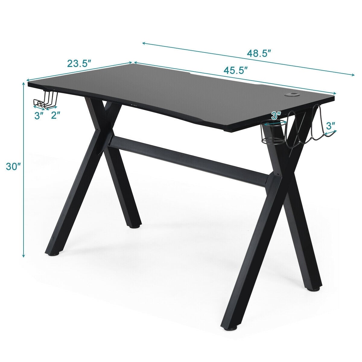 Ergonomic Gaming Desk with Mousepad and Cup Headphone Holder-Gaming Desks-DECOROLALA