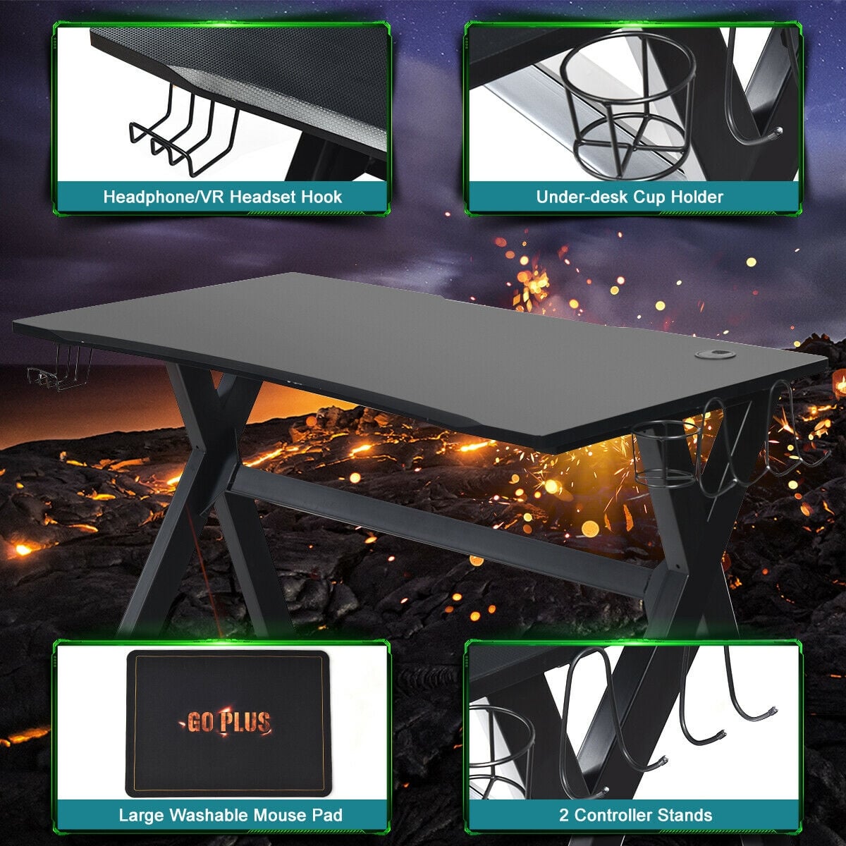 Ergonomic Gaming Desk with Mousepad and Cup Headphone Holder-Gaming Desks-DECOROLALA