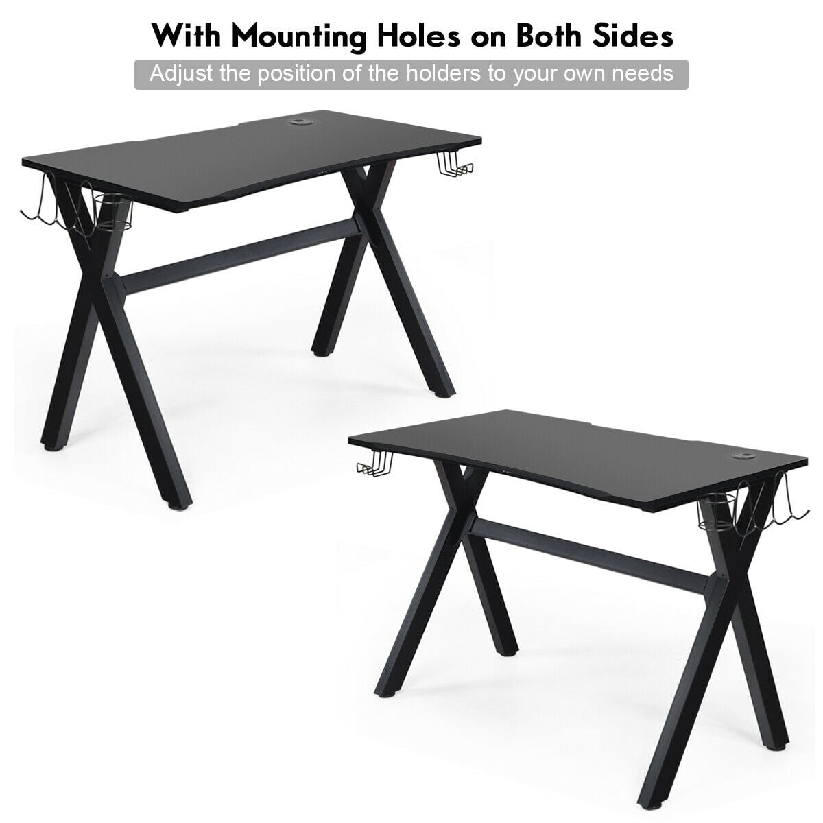 Ergonomic Gaming Desk with Mousepad and Cup Headphone Holder-Gaming Desks-DECOROLALA