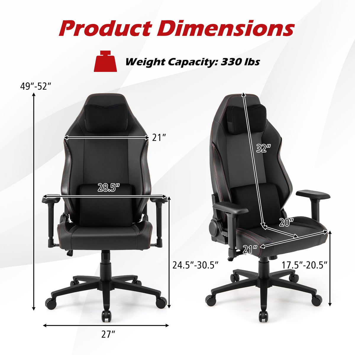 Ergonomic High Back Computer Chair with Magnetic Headrest and Lumbar Pillow-Black-Gaming Chairs-DECOROLALA