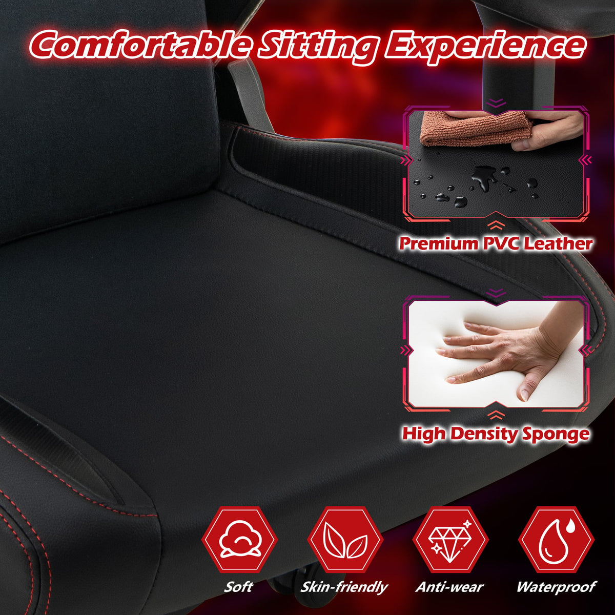 Ergonomic High Back Computer Chair with Magnetic Headrest and Lumbar Pillow-Black-Gaming Chairs-DECOROLALA