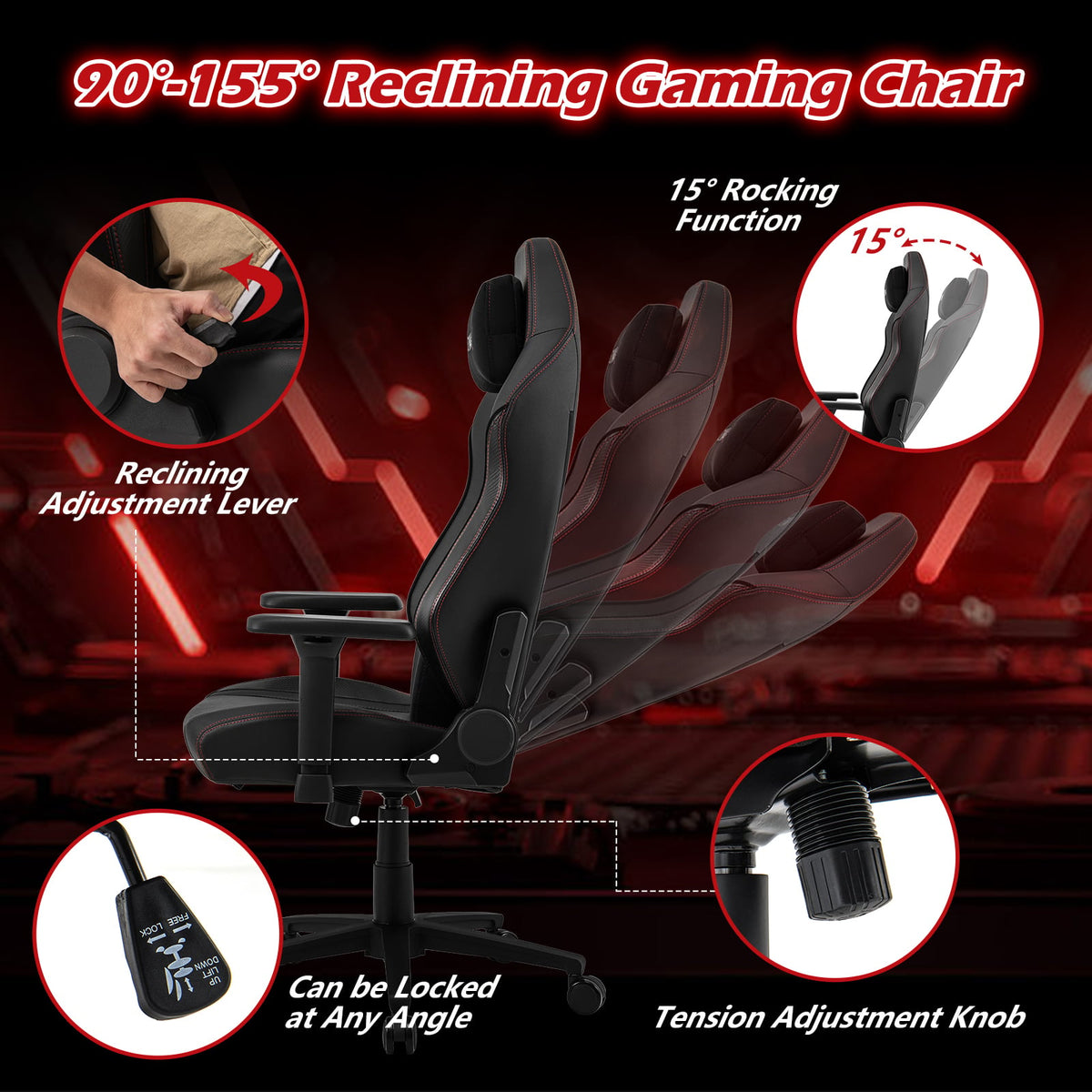 Ergonomic High Back Computer Chair with Magnetic Headrest and Lumbar Pillow-Black-Gaming Chairs-DECOROLALA