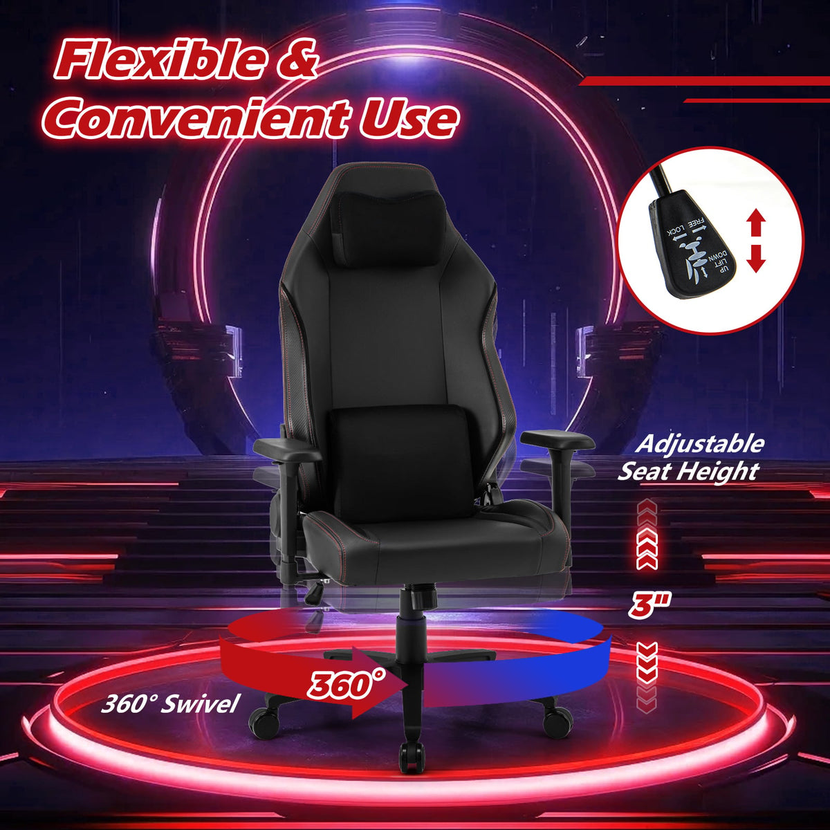 Ergonomic High Back Computer Chair with Magnetic Headrest and Lumbar Pillow-Black-Gaming Chairs-DECOROLALA