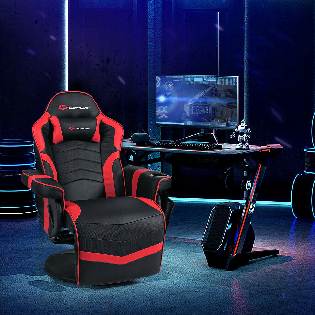 Ergonomic High Back Massage Gaming Chair Gaming Recliner with Pillow-Red-Gaming Chairs-DECOROLALA