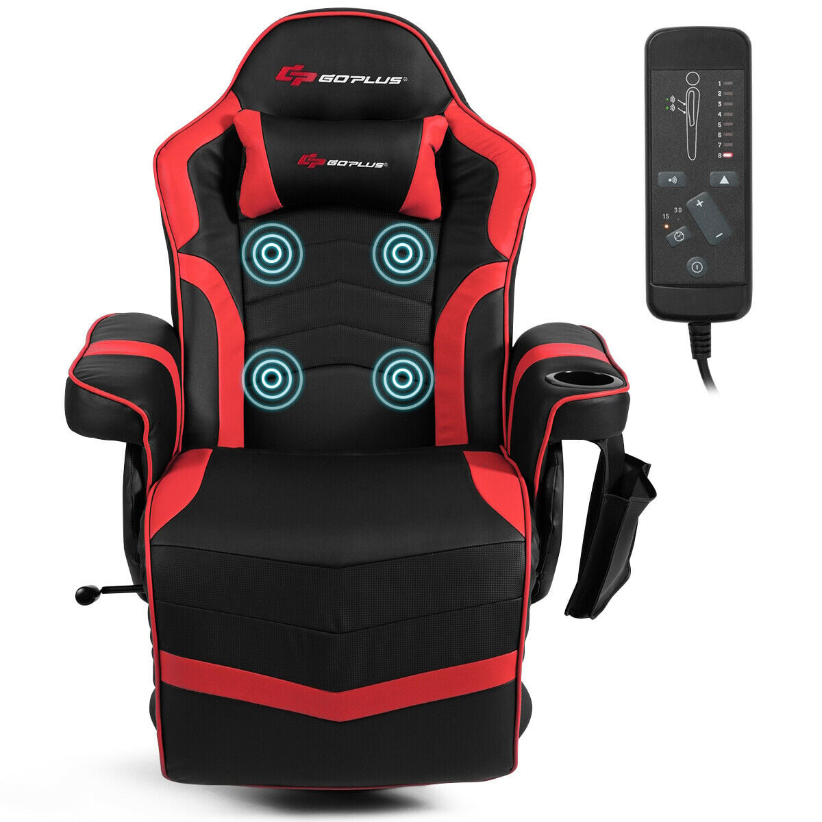 Ergonomic High Back Massage Gaming Chair Gaming Recliner with Pillow-Red-Gaming Chairs-DECOROLALA