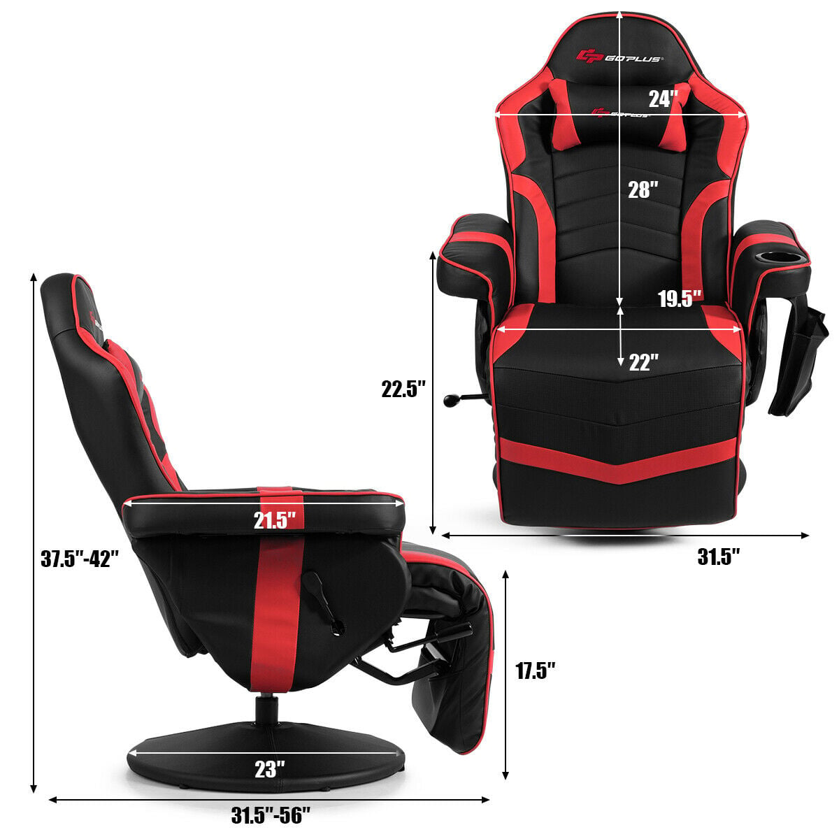 Ergonomic High Back Massage Gaming Chair Gaming Recliner with Pillow-Red-Gaming Chairs-DECOROLALA