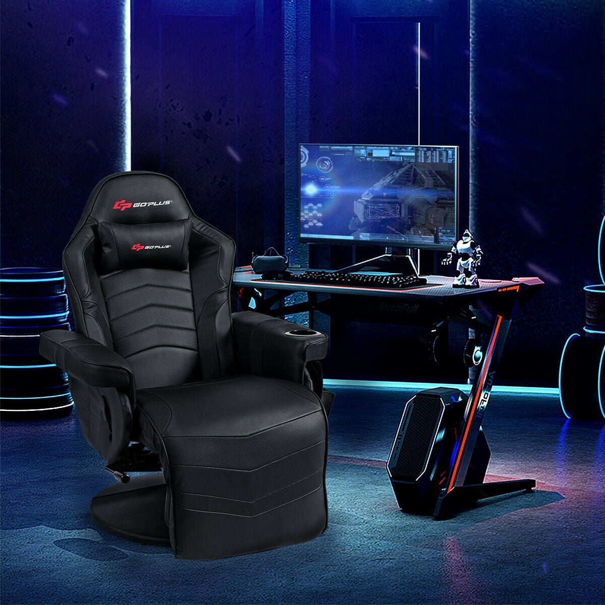 Ergonomic High Back Massage Gaming Chair with Pillow-Black-Gaming Chairs-DECOROLALA