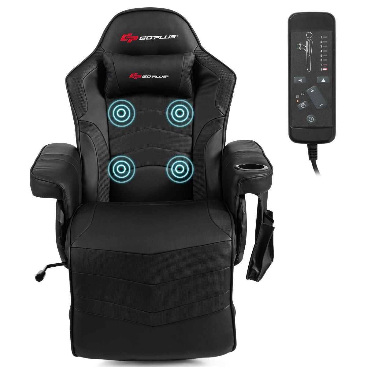 Ergonomic High Back Massage Gaming Chair with Pillow-Black-Gaming Chairs-DECOROLALA