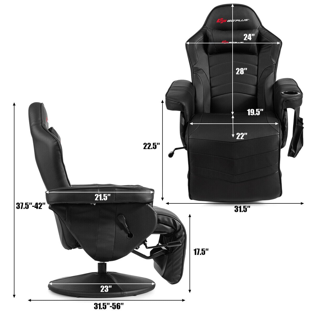 Ergonomic High Back Massage Gaming Chair with Pillow-Black-Gaming Chairs-DECOROLALA