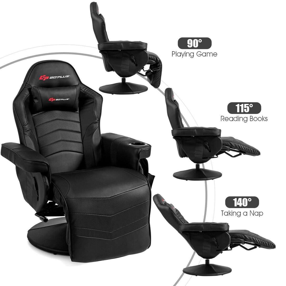 Ergonomic High Back Massage Gaming Chair with Pillow-Black-Gaming Chairs-DECOROLALA