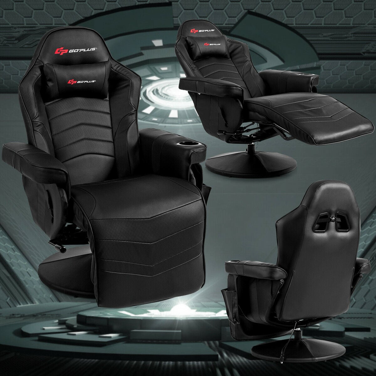 Ergonomic High Back Massage Gaming Chair with Pillow-Black-Gaming Chairs-DECOROLALA