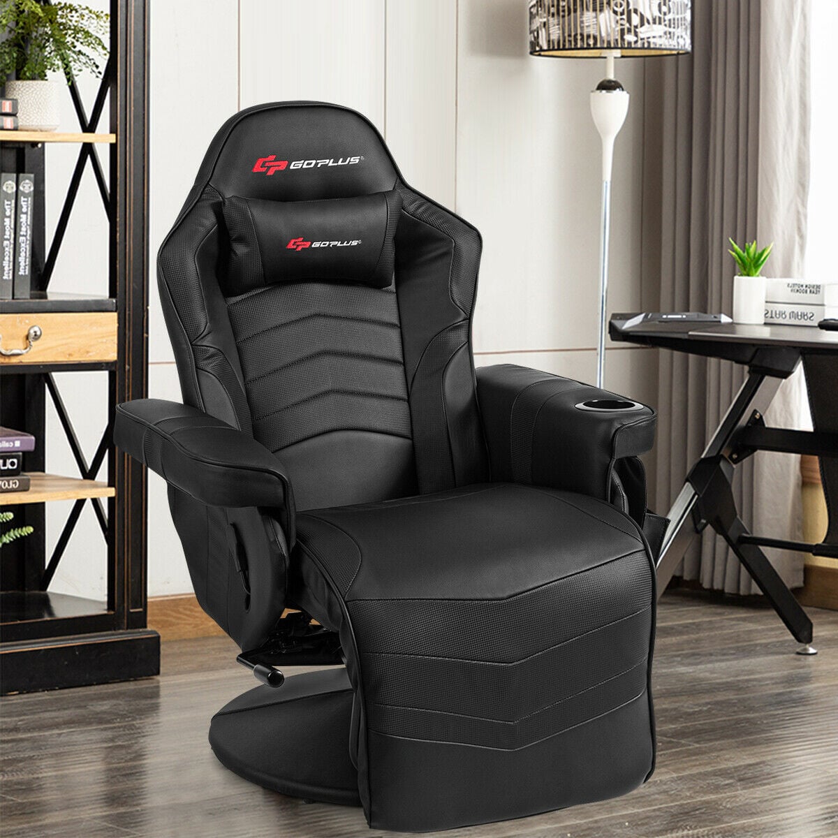 Ergonomic High Back Massage Gaming Chair with Pillow-Black-Gaming Chairs-DECOROLALA