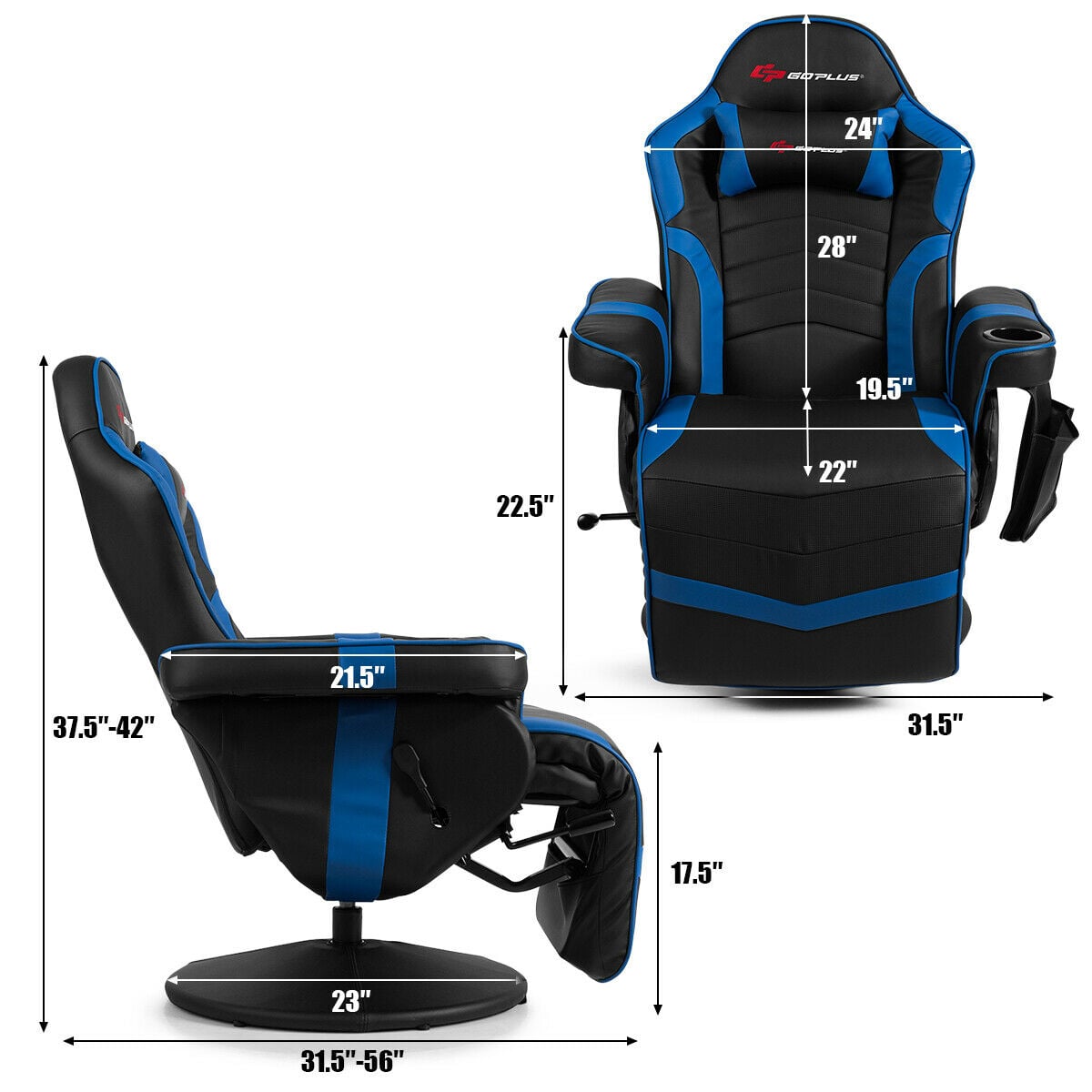 Ergonomic High Back Massage Gaming Chair with Pillow-Blue-Gaming Chairs-DECOROLALA