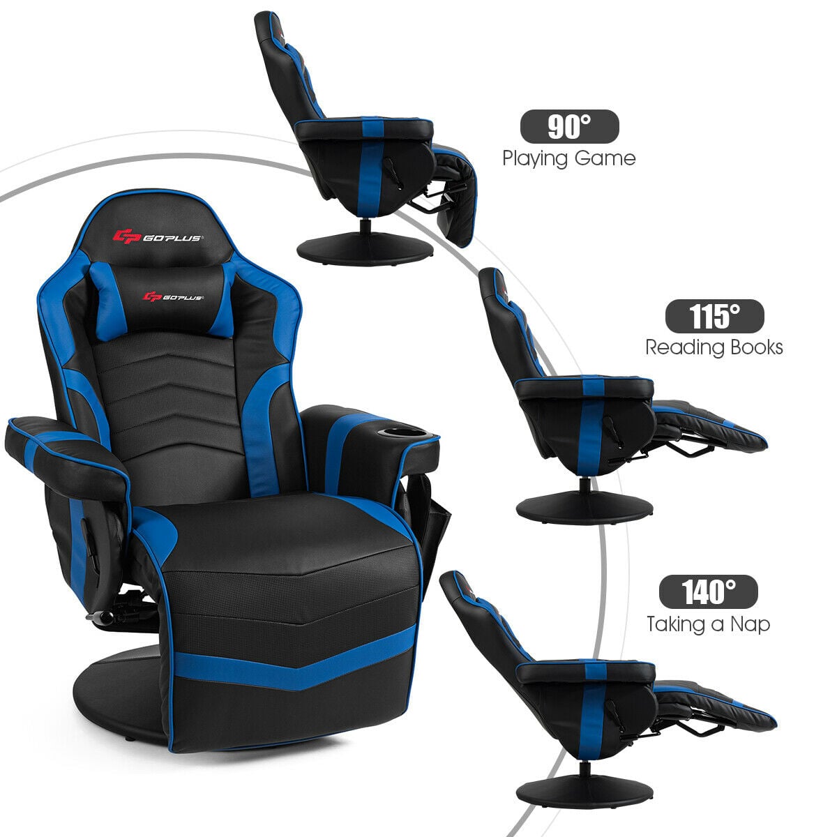 Ergonomic High Back Massage Gaming Chair with Pillow-Blue-Gaming Chairs-DECOROLALA
