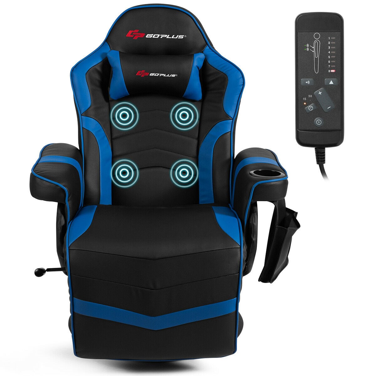 Ergonomic High Back Massage Gaming Chair with Pillow-Blue-Gaming Chairs-DECOROLALA