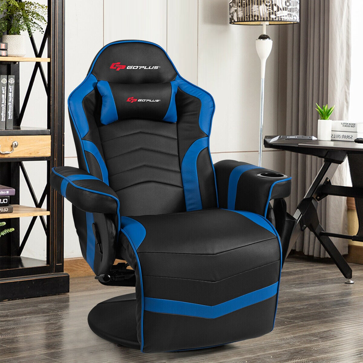 Ergonomic High Back Massage Gaming Chair with Pillow-Blue-Gaming Chairs-DECOROLALA