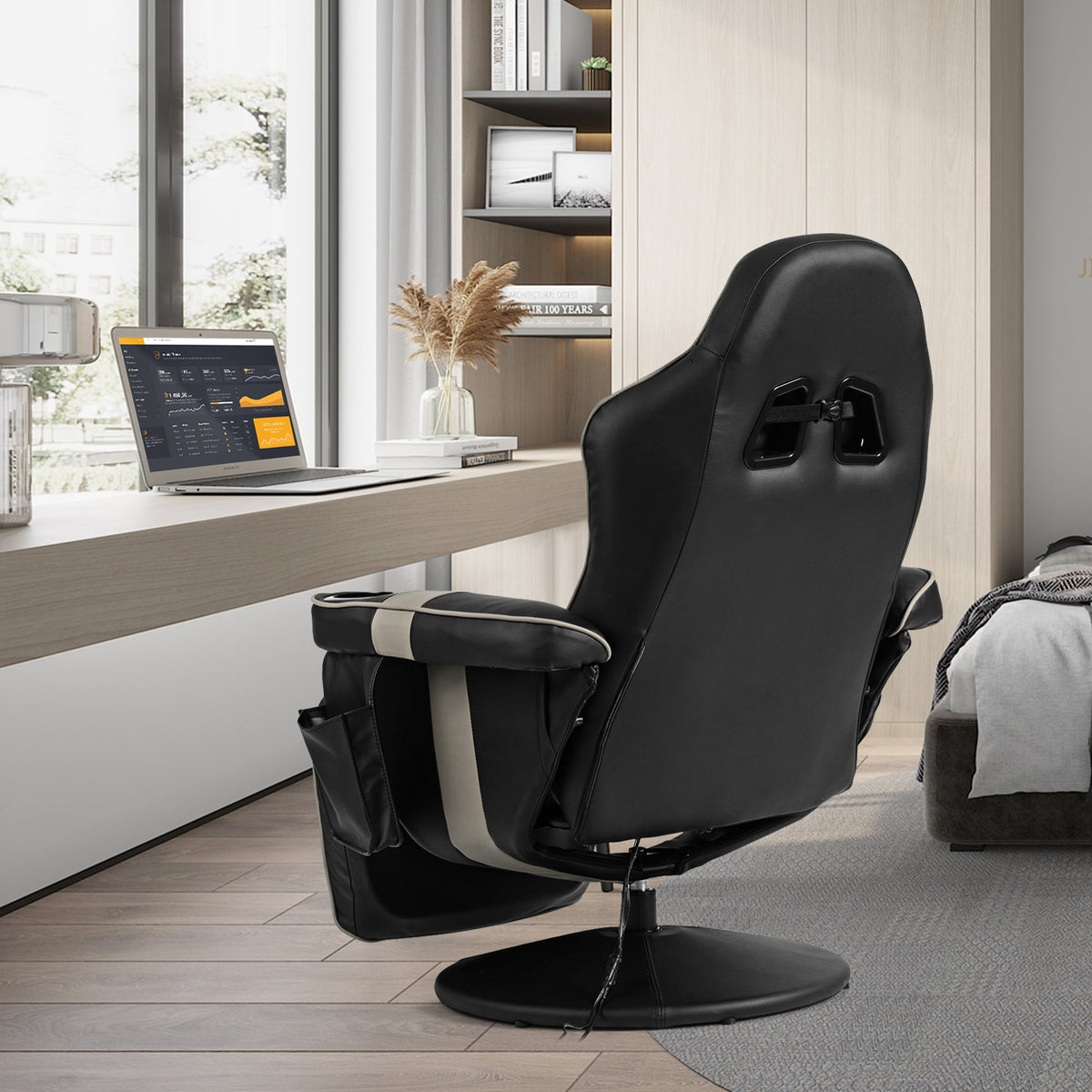 Ergonomic High Back Massage Gaming Chair with Pillow-Gray-Gaming Chairs-DECOROLALA