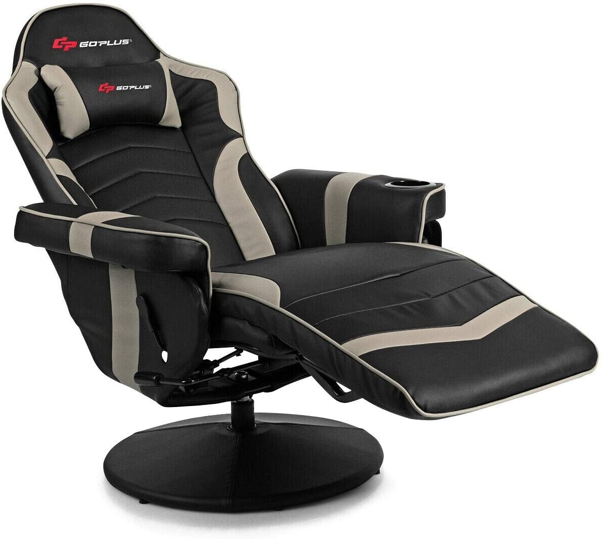 Ergonomic High Back Massage Gaming Chair with Pillow-Gray-Gaming Chairs-DECOROLALA