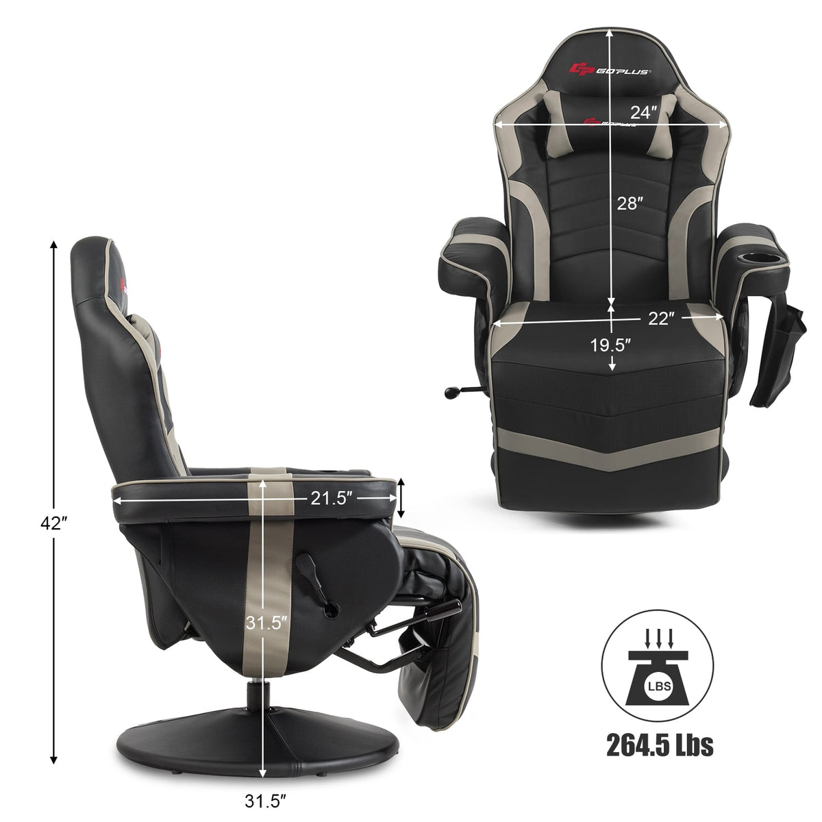 Ergonomic High Back Massage Gaming Chair with Pillow-Gray-Gaming Chairs-DECOROLALA