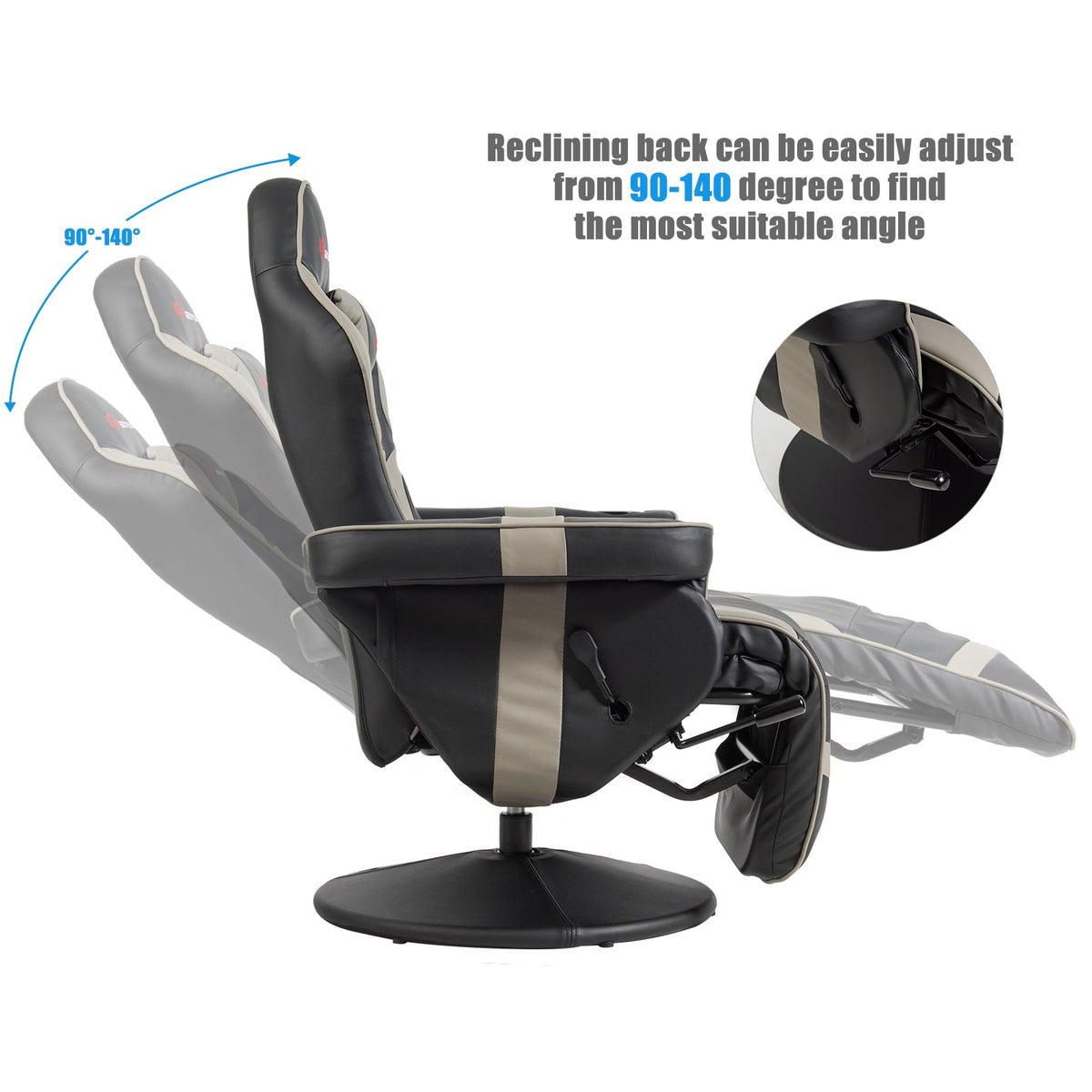 Ergonomic High Back Massage Gaming Chair with Pillow-Gray-Gaming Chairs-DECOROLALA