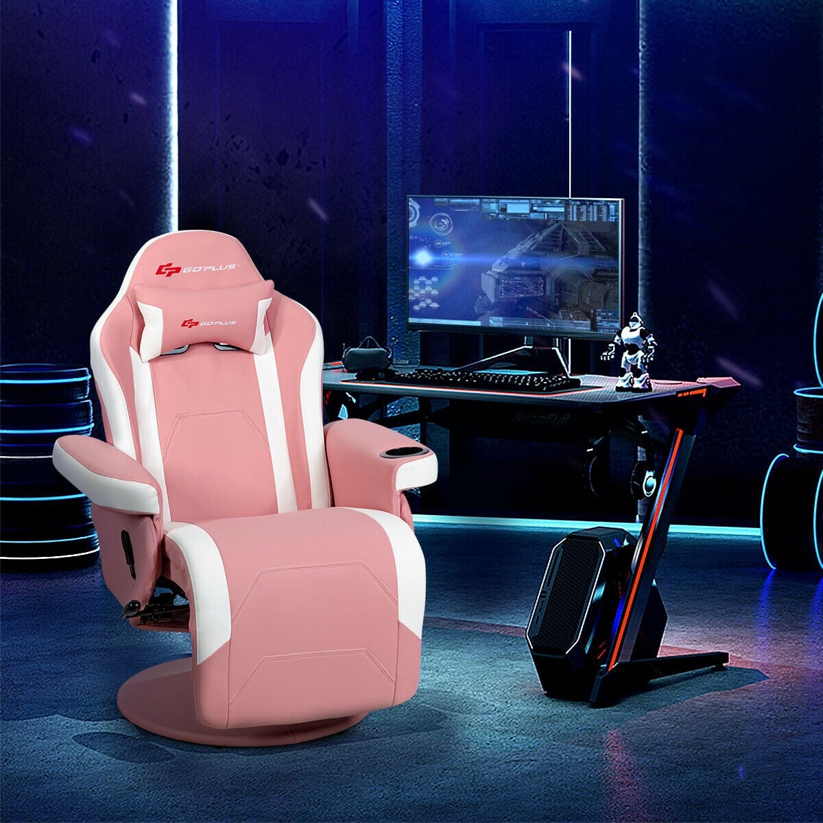 Ergonomic High Back Massage Gaming Chair with Pillow-Pink-Gaming Chairs-DECOROLALA