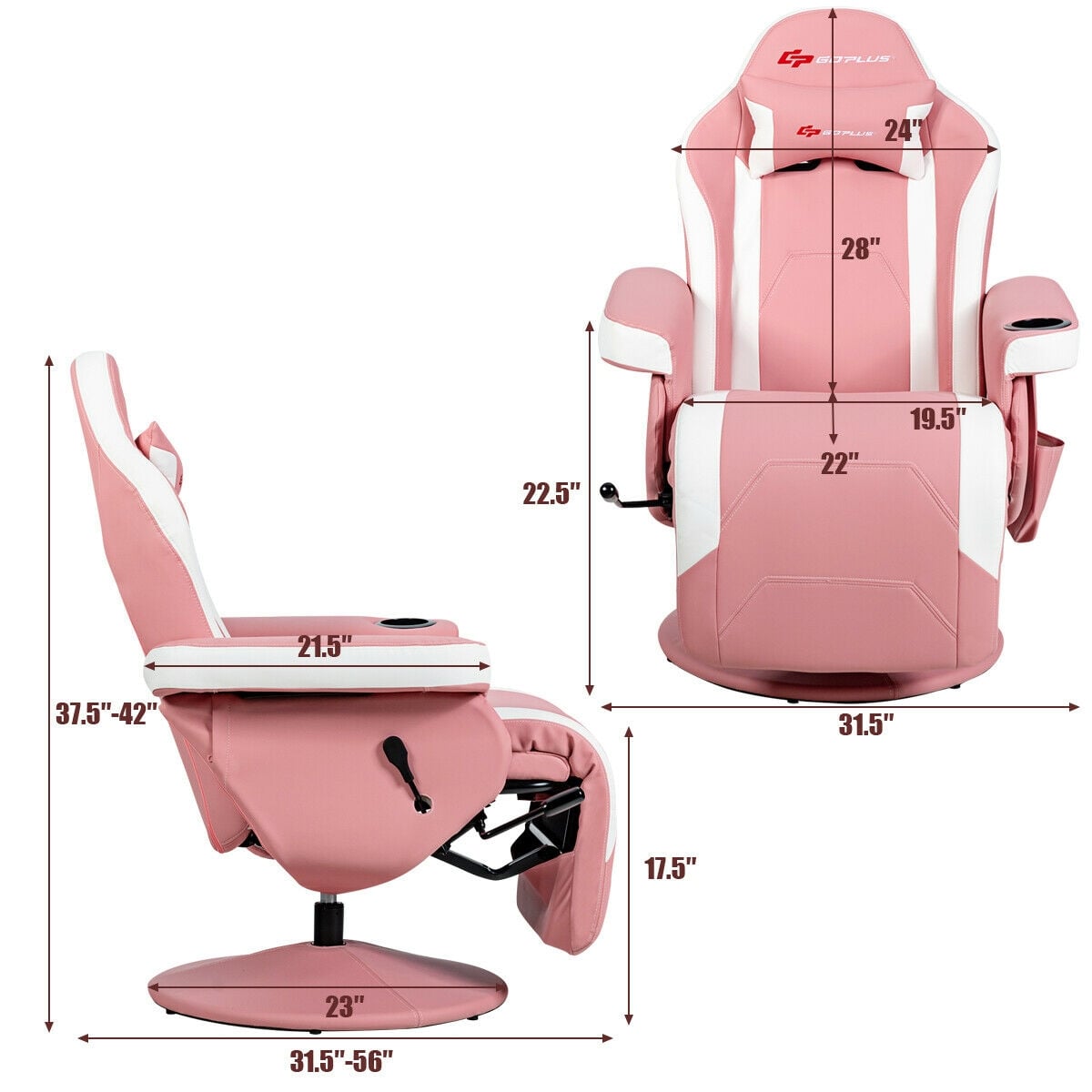 Ergonomic High Back Massage Gaming Chair with Pillow-Pink-Gaming Chairs-DECOROLALA