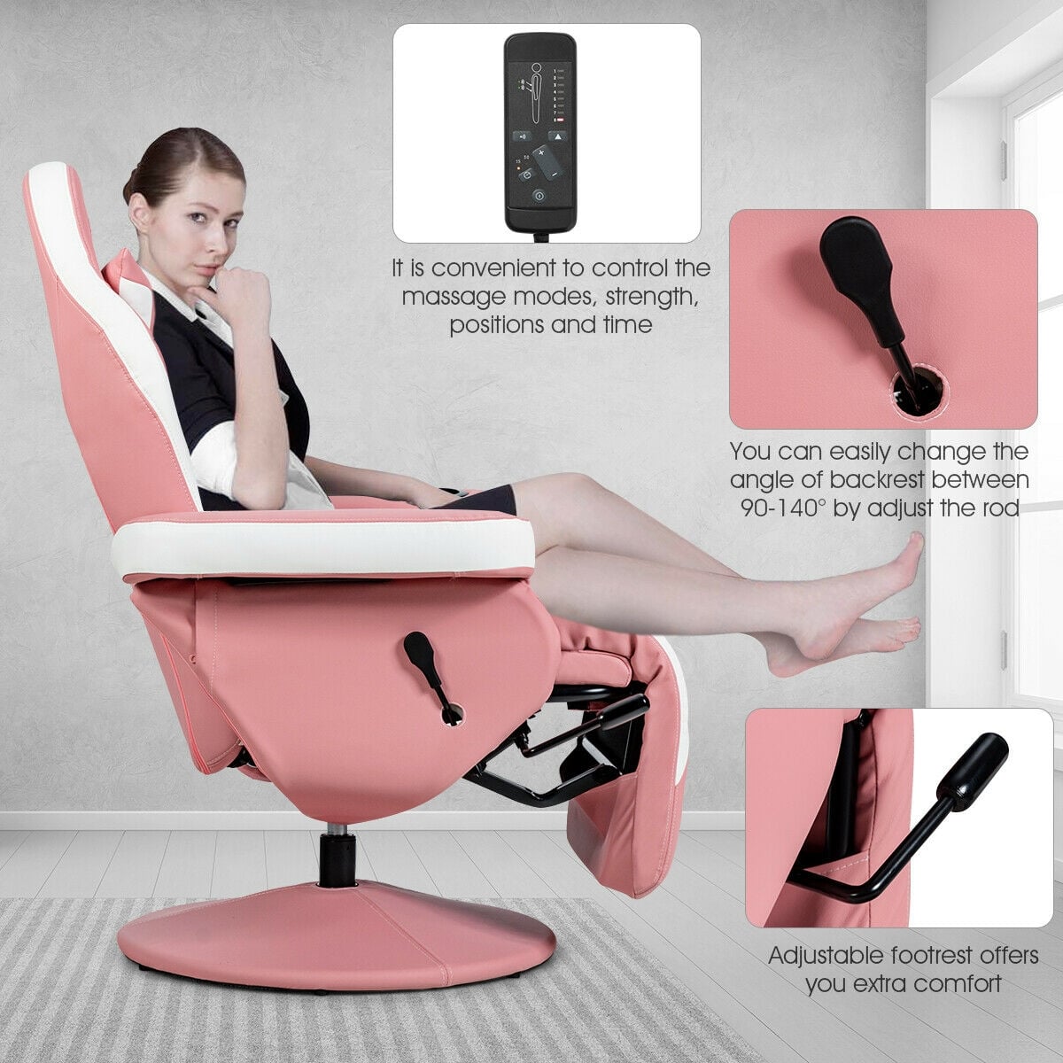 Ergonomic High Back Massage Gaming Chair with Pillow-Pink-Gaming Chairs-DECOROLALA