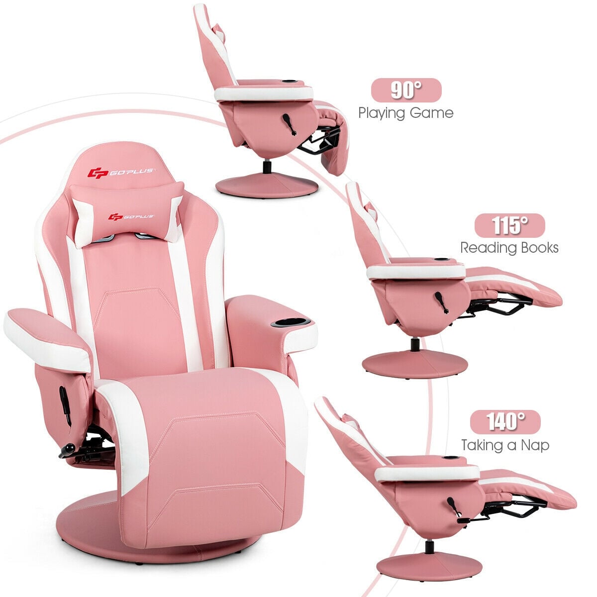 Ergonomic High Back Massage Gaming Chair with Pillow-Pink-Gaming Chairs-DECOROLALA