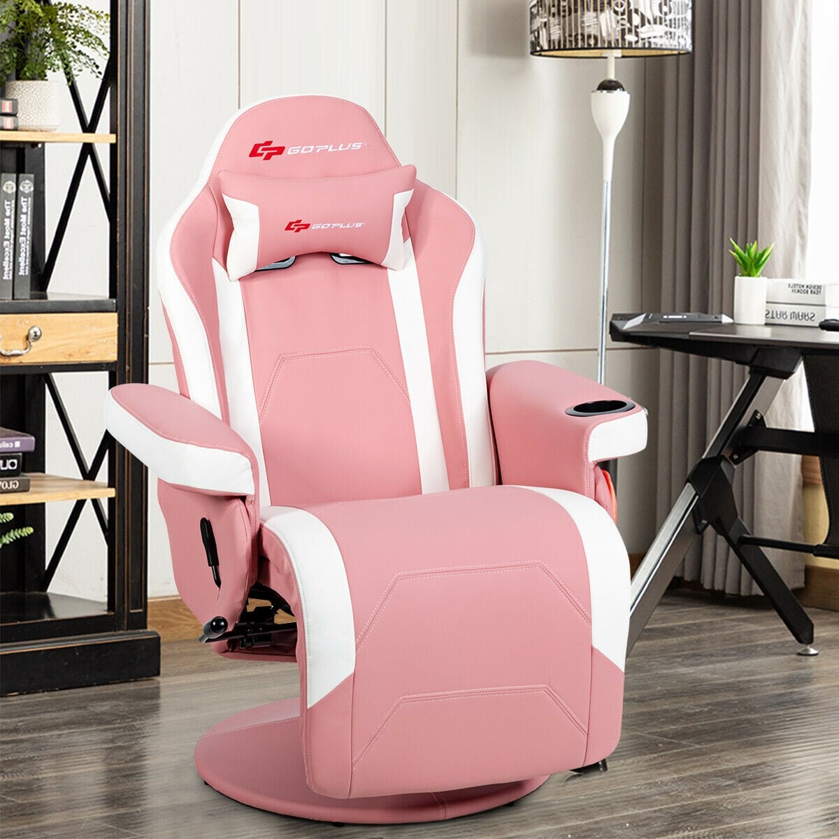 Ergonomic High Back Massage Gaming Chair with Pillow-Pink-Gaming Chairs-DECOROLALA