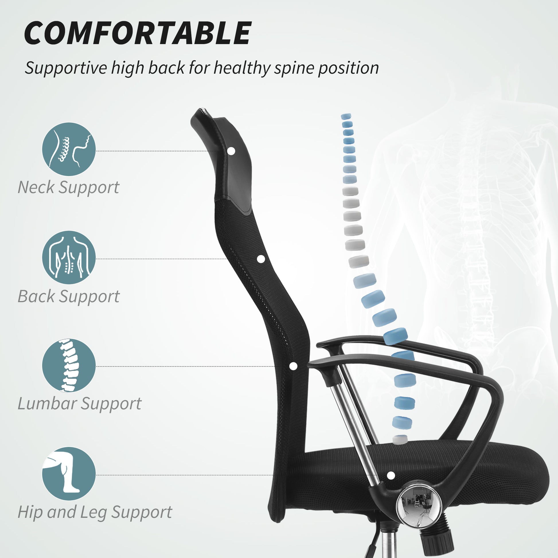 Ergonomic High Back Mesh Office Chair - Black-Office Products > Office Furniture > Office Chairs > Task Chairs-DECOROLALA