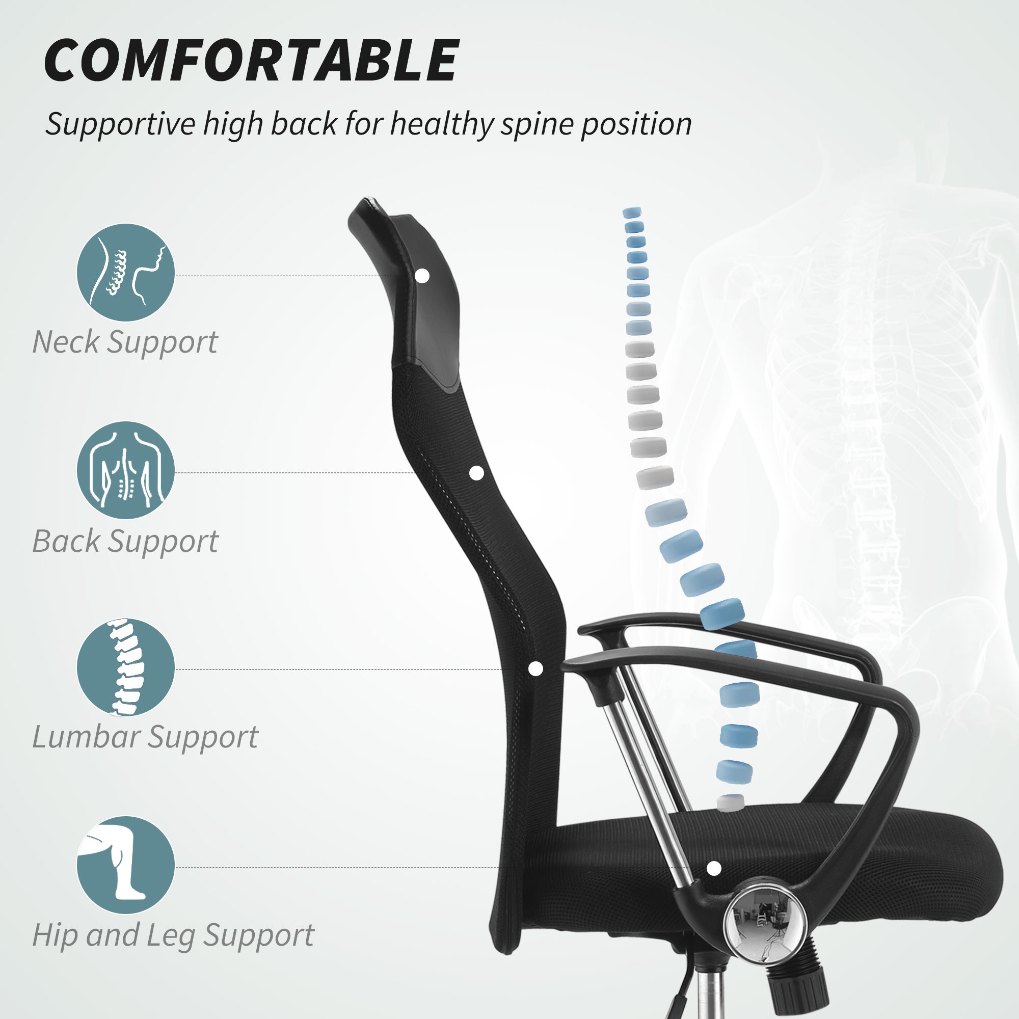 Ergonomic High Back Mesh Office Chair - Black-Office Products > Office Furniture > Office Chairs > Task Chairs-DECOROLALA