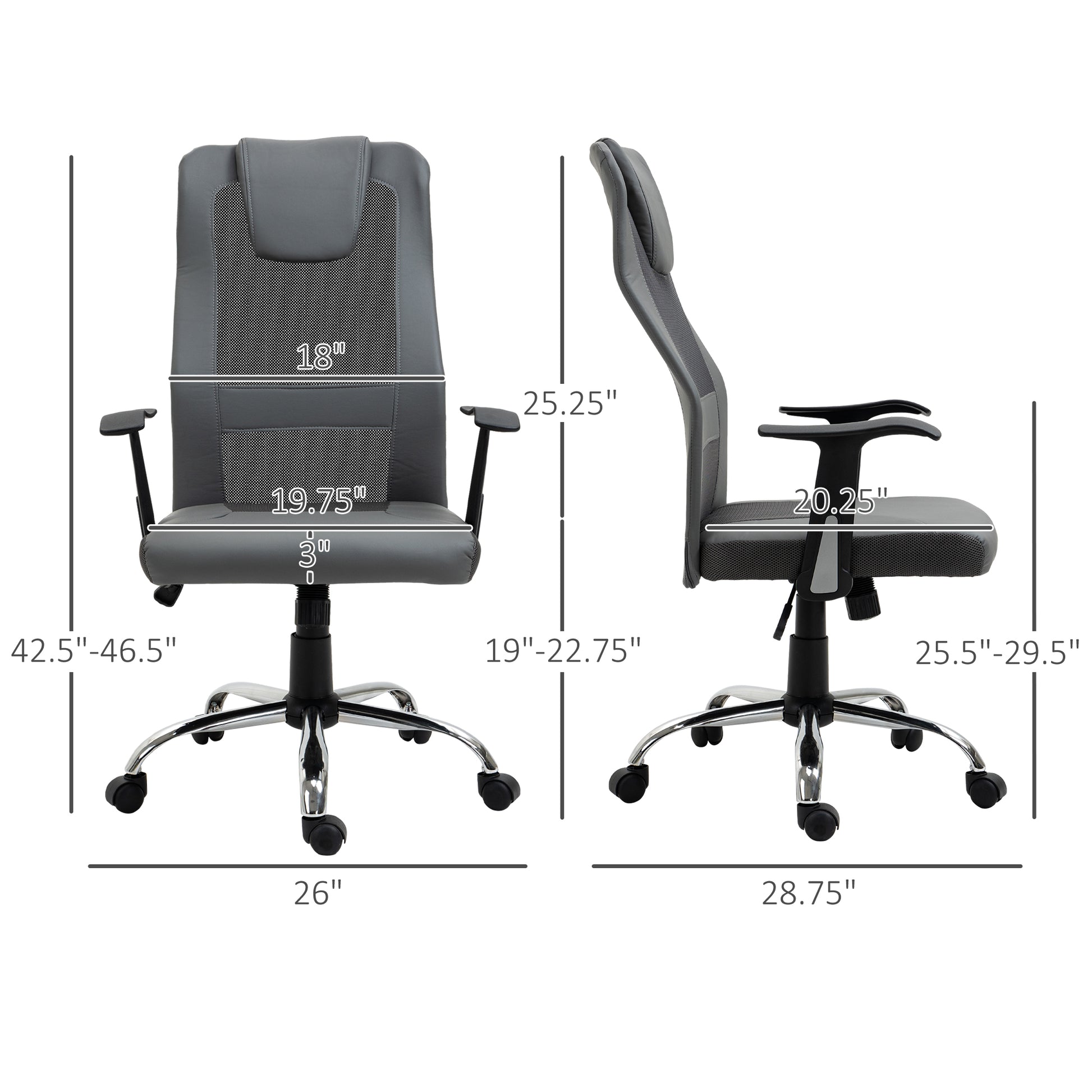 Ergonomic High Back Mesh Office Chair - Grey-Office Products > Office Furniture > Office Chairs > Task Chairs-DECOROLALA