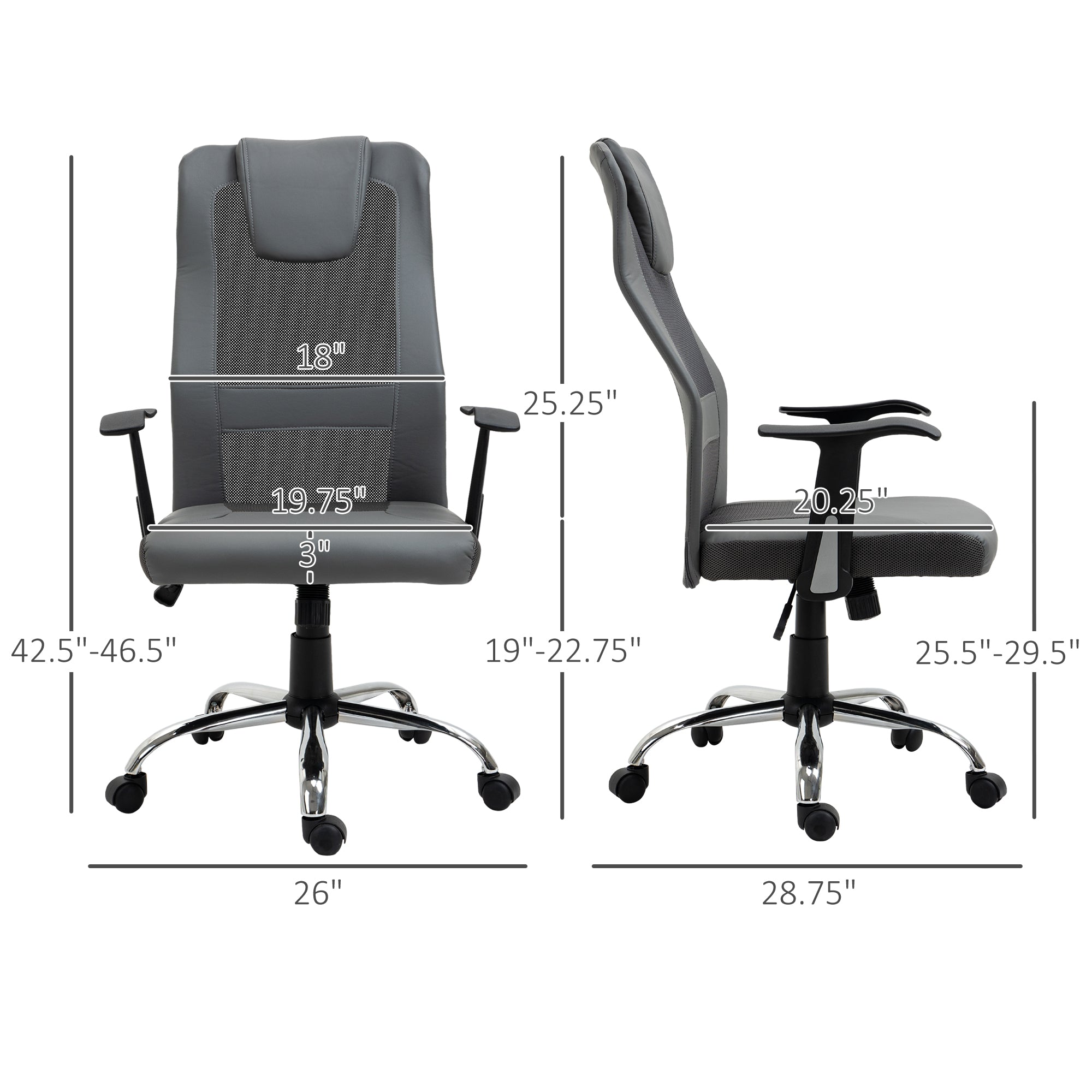 Ergonomic High Back Mesh Office Chair - Grey-Office Products > Office Furniture > Office Chairs > Task Chairs-DECOROLALA