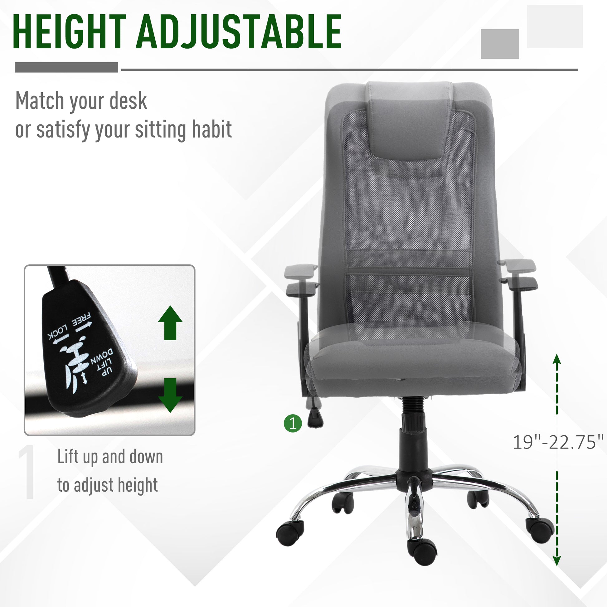 Ergonomic High Back Mesh Office Chair - Grey-Office Products > Office Furniture > Office Chairs > Task Chairs-DECOROLALA