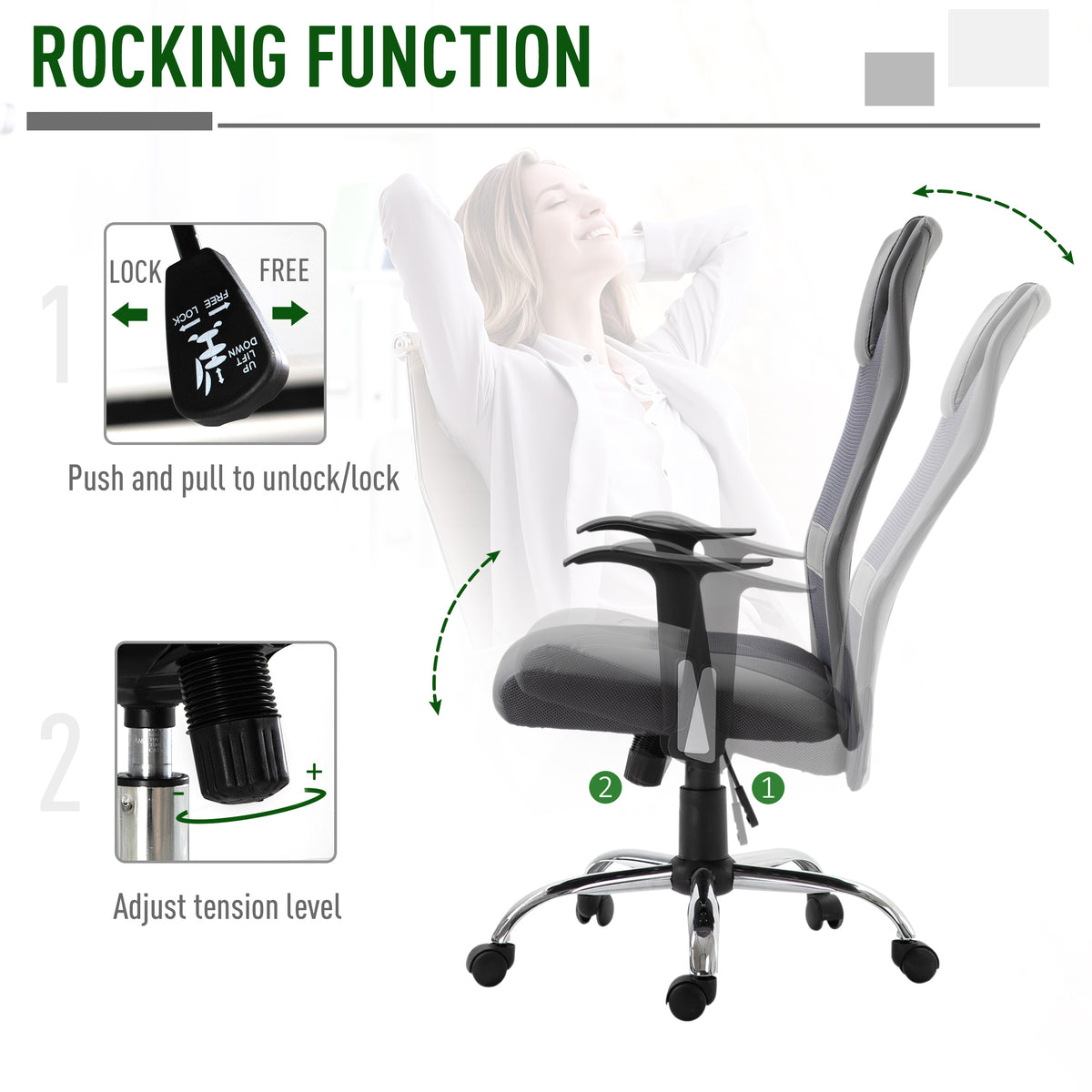 Ergonomic High Back Mesh Office Chair - Grey-Office Products > Office Furniture > Office Chairs > Task Chairs-DECOROLALA