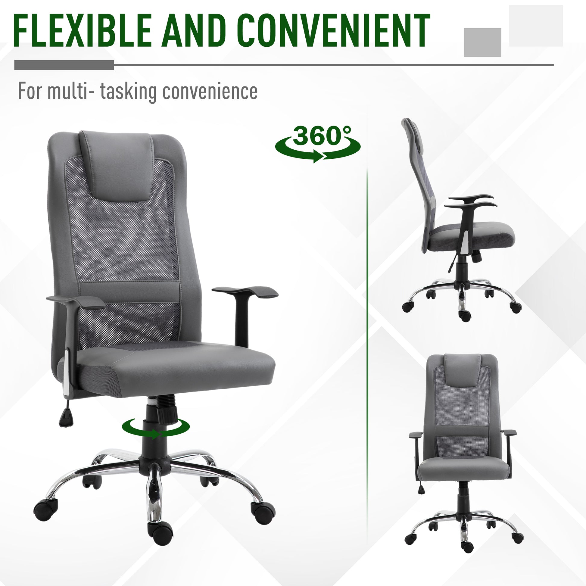 Ergonomic High Back Mesh Office Chair - Grey-Office Products > Office Furniture > Office Chairs > Task Chairs-DECOROLALA