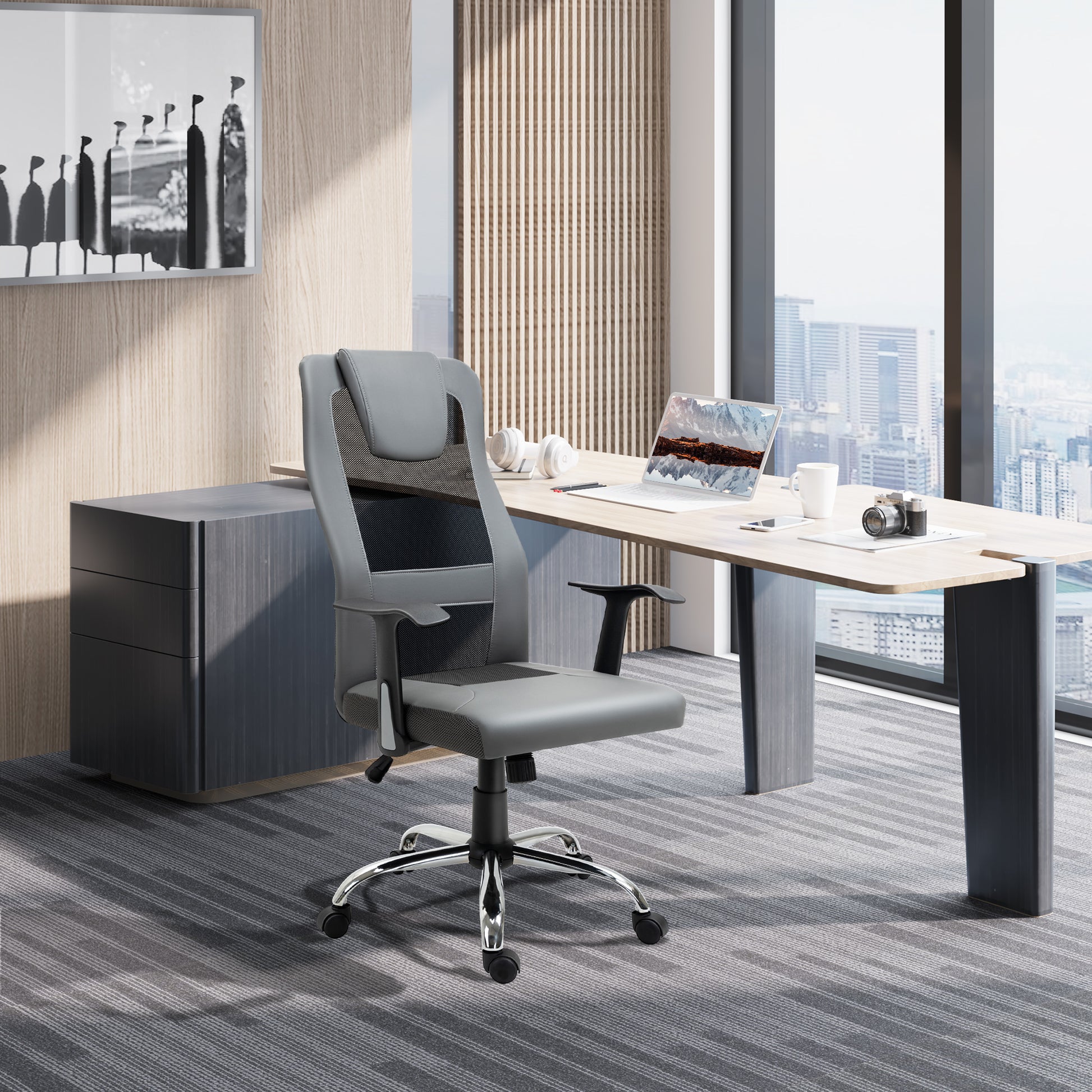 Ergonomic High Back Mesh Office Chair - Grey-Office Products > Office Furniture > Office Chairs > Task Chairs-DECOROLALA