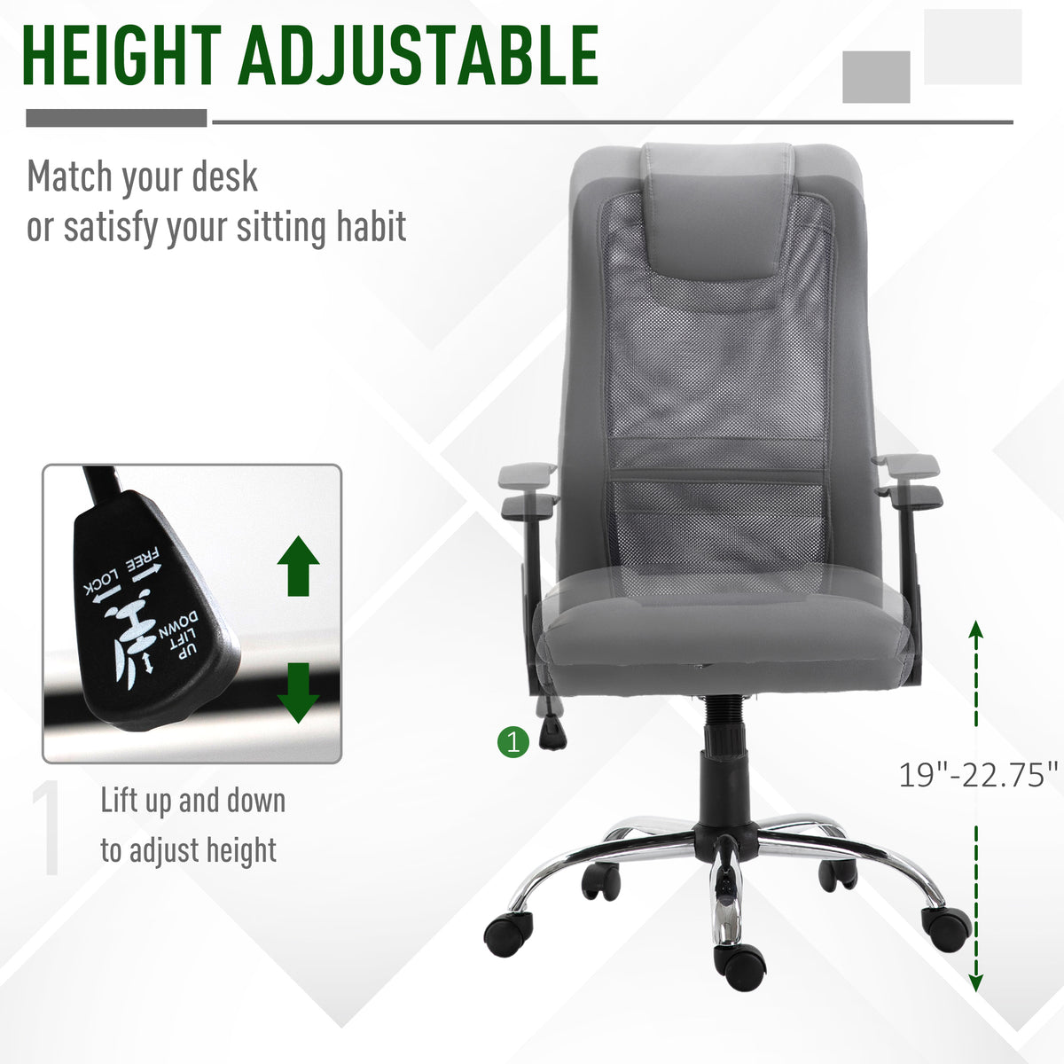 Ergonomic High Back Mesh Office Chair - Grey-Task Chairs-DECOROLALA