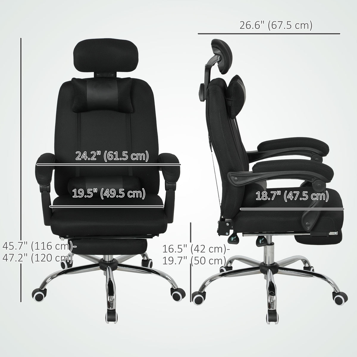 Ergonomic High Back Mesh Office Chair with Footrest - Black-Office Chairs-DECOROLALA
