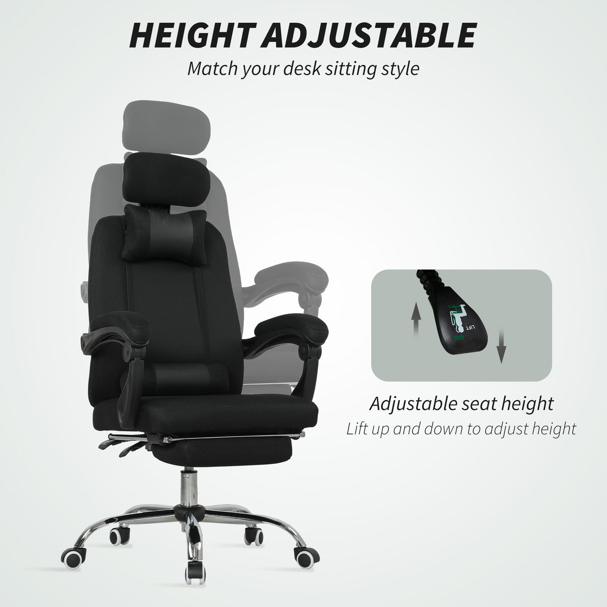 Ergonomic High Back Mesh Office Chair with Footrest - Black-Office Chairs-DECOROLALA