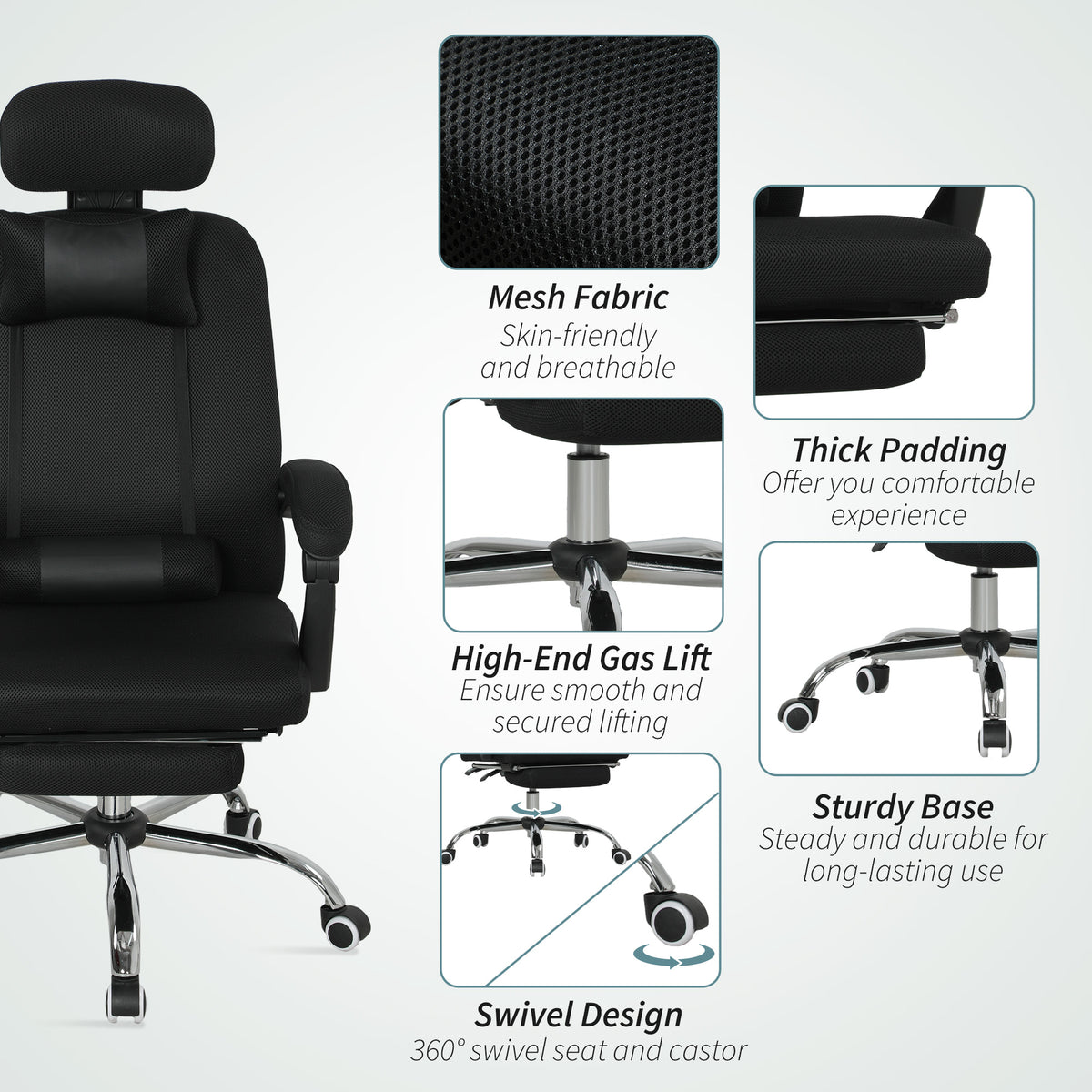 Ergonomic High Back Mesh Office Chair with Footrest - Black-Office Chairs-DECOROLALA