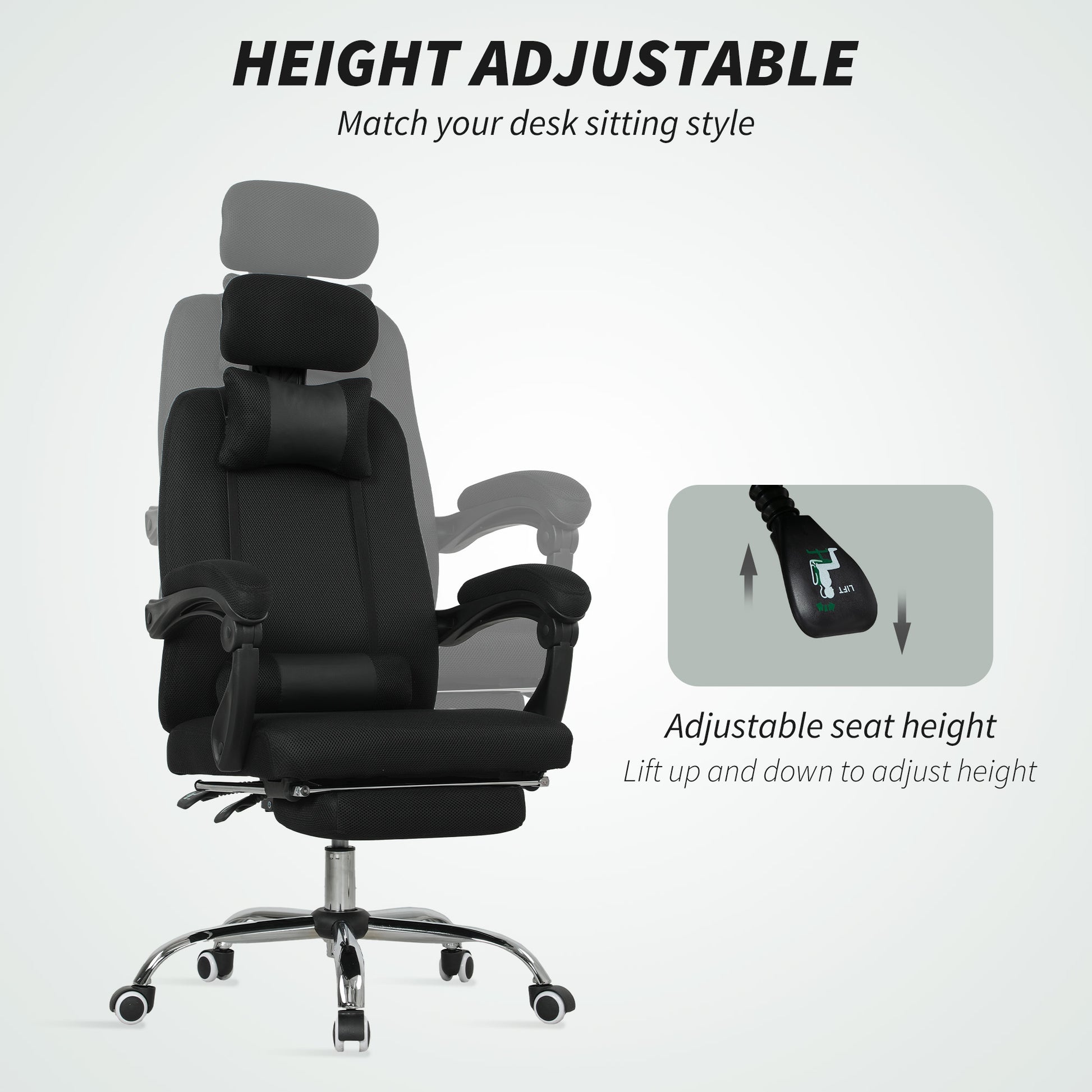 Ergonomic Executive High Back Office Chair with Footrest, Lumbar Support, Black-Office Products > Office Furniture > Office Chairs > Executive & Manager Chairs-DECOROLALA