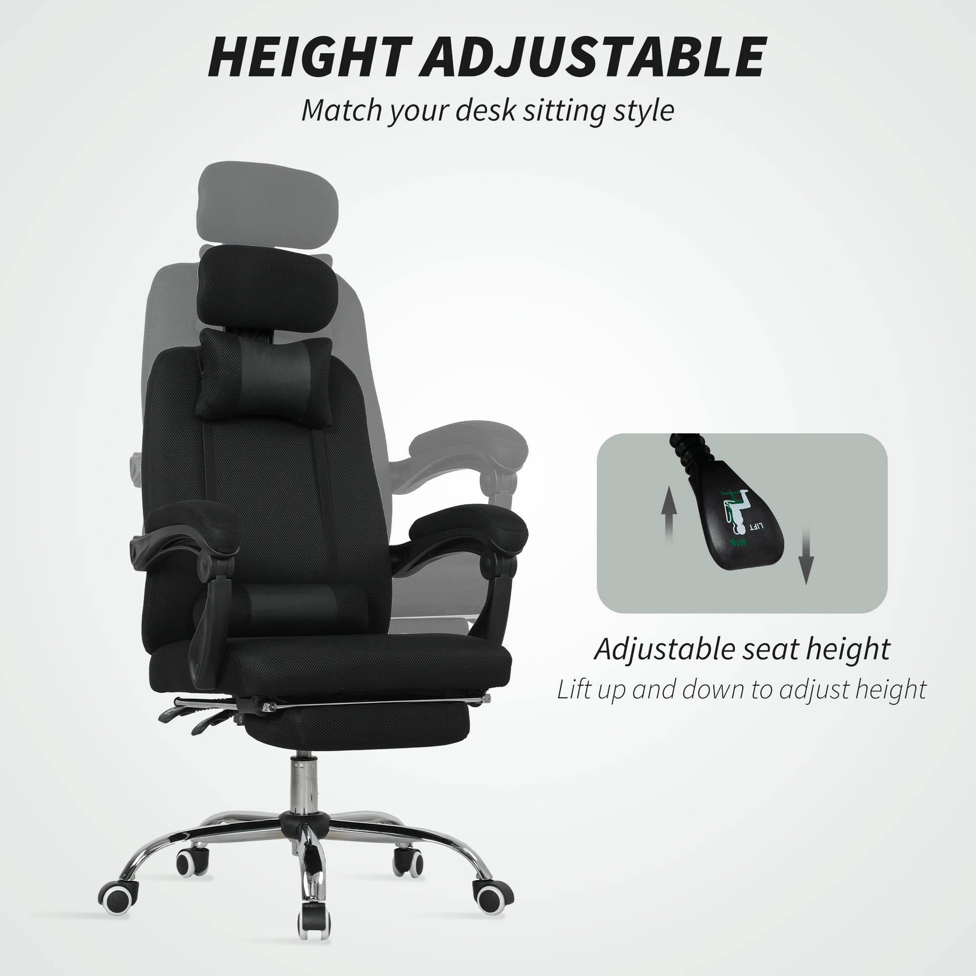 Ergonomic Executive High Back Office Chair with Footrest, Lumbar Support, Black-Office Products > Office Furniture > Office Chairs > Executive & Manager Chairs-DECOROLALA